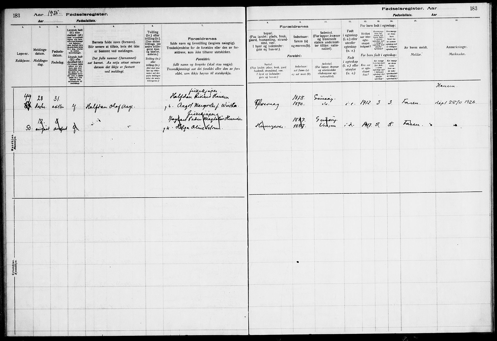 Ministerialprotokoller, klokkerbøker og fødselsregistre - Nordland, SAT/A-1459/874/L1089: Birth register no. 874.II.4.1, 1916-1926, p. 183