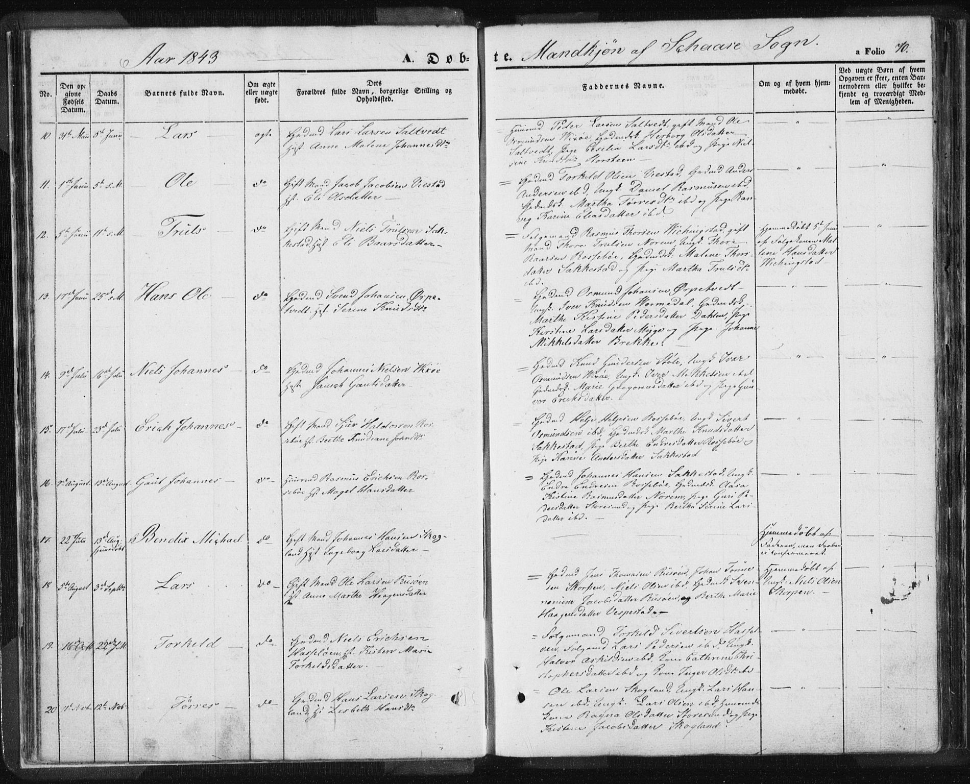 Torvastad sokneprestkontor, SAST/A -101857/H/Ha/Haa/L0006: Parish register (official) no. A 6, 1836-1847, p. 70