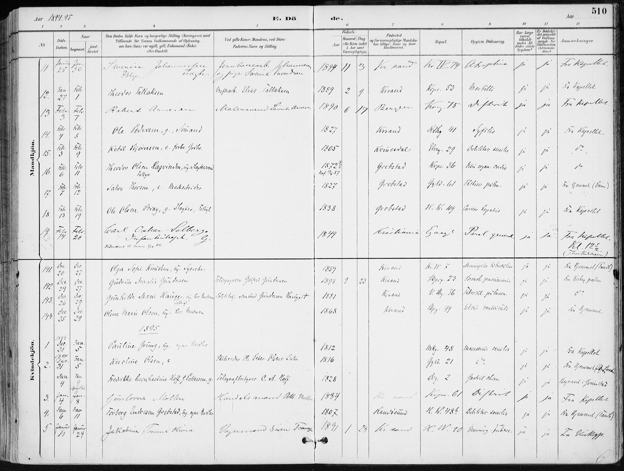 Kristiansand domprosti, SAK/1112-0006/F/Fa/L0019: Parish register (official) no. A 18, 1890-1897, p. 510