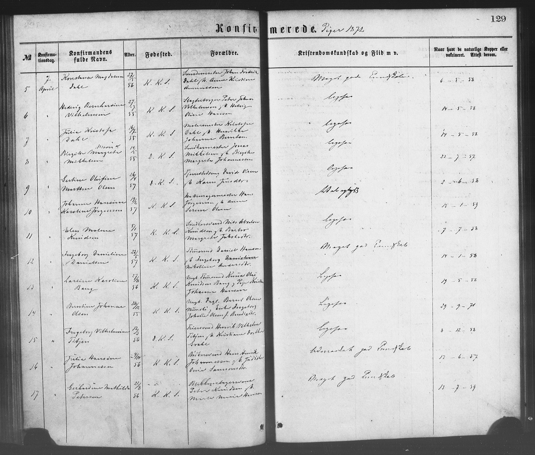 Korskirken sokneprestembete, SAB/A-76101/H/Haa/L0028: Parish register (official) no. C 4, 1868-1879, p. 129