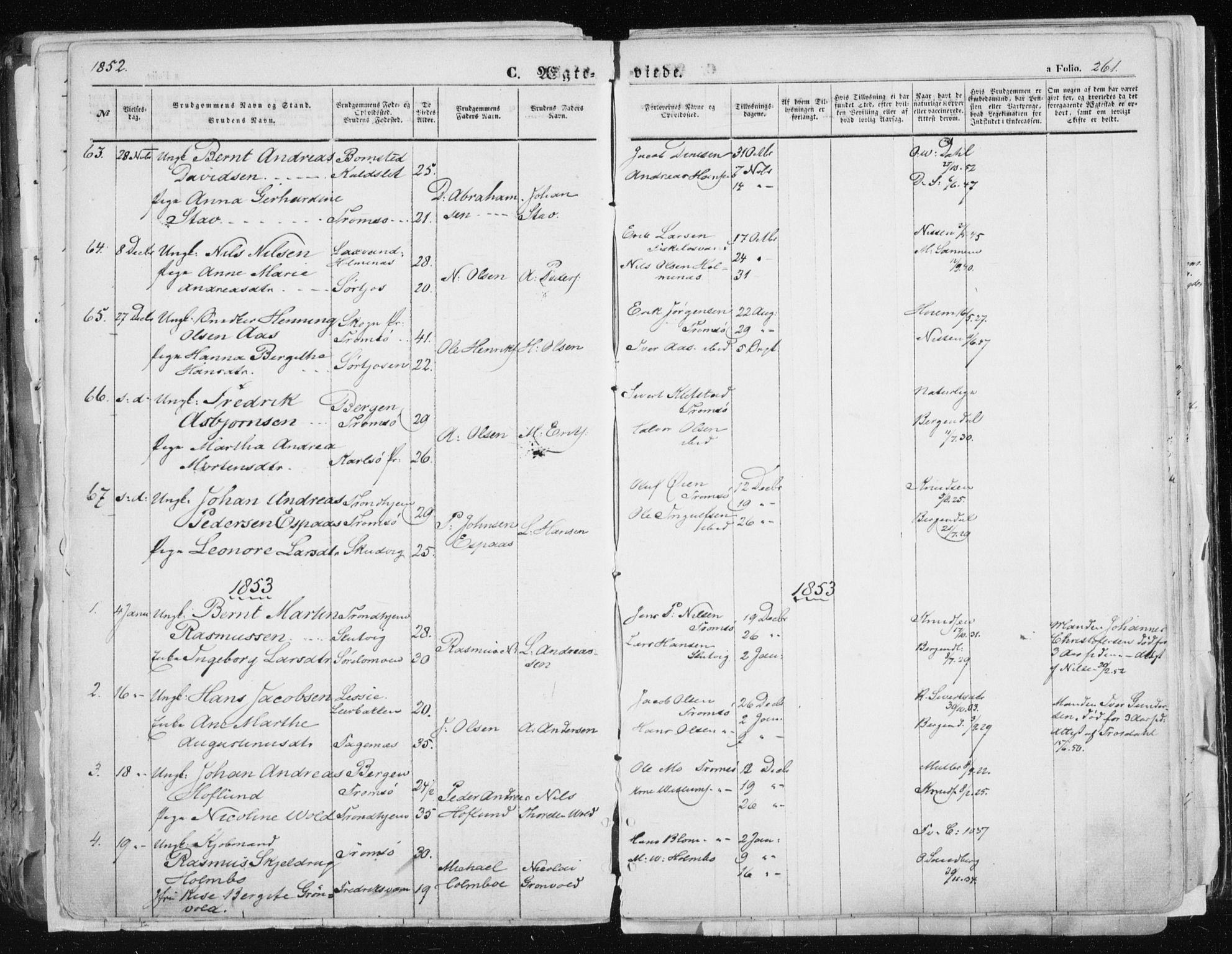 Tromsø sokneprestkontor/stiftsprosti/domprosti, SATØ/S-1343/G/Ga/L0010kirke: Parish register (official) no. 10, 1848-1855, p. 261