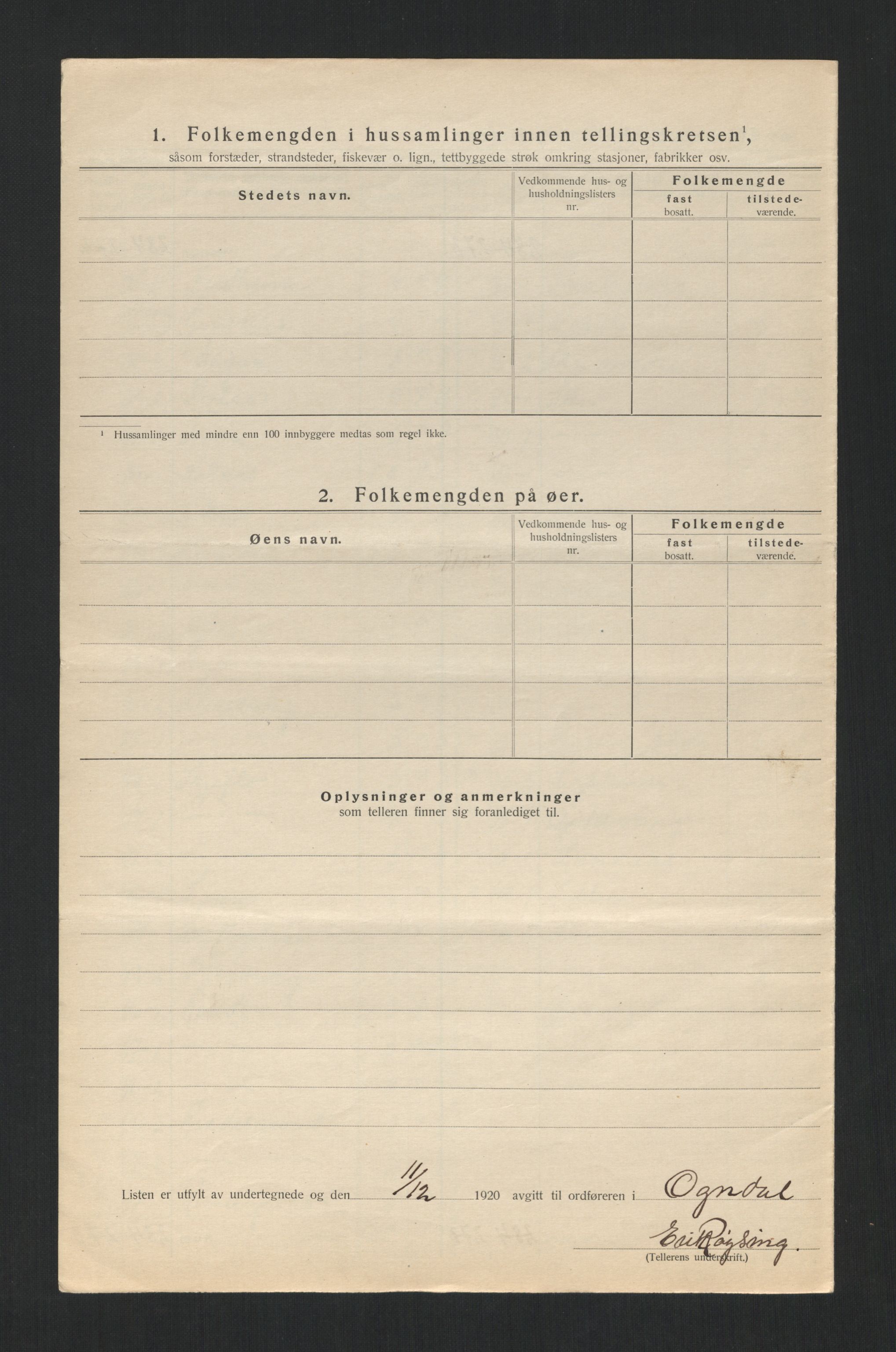 SAT, 1920 census for Ogndal, 1920, p. 19