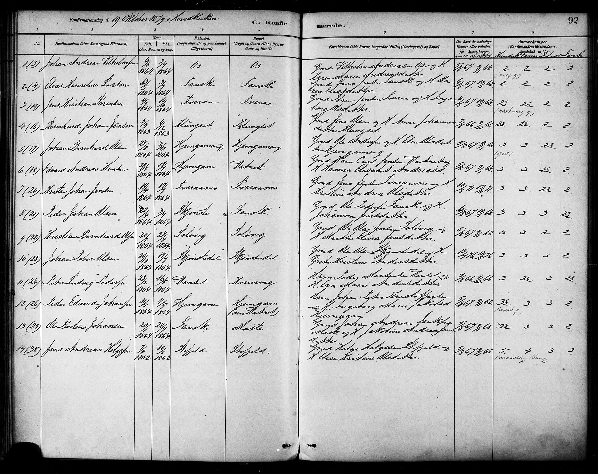 Ministerialprotokoller, klokkerbøker og fødselsregistre - Nordland, AV/SAT-A-1459/849/L0689: Parish register (official) no. 849A01, 1879-1889, p. 92