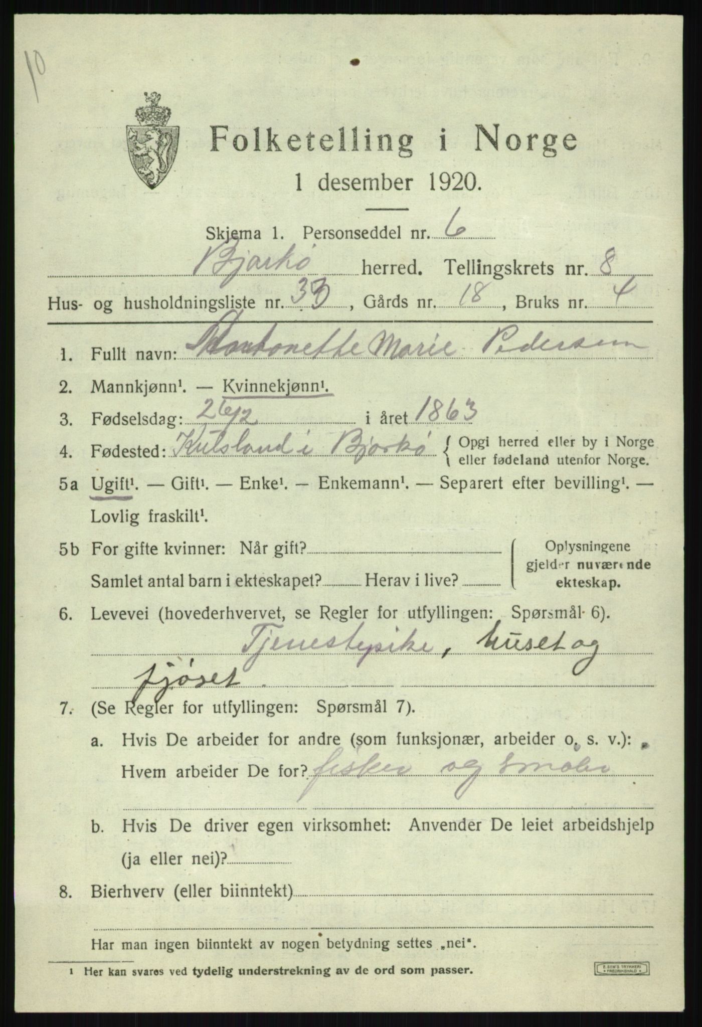 SATØ, 1920 census for Bjarkøy, 1920, p. 3815