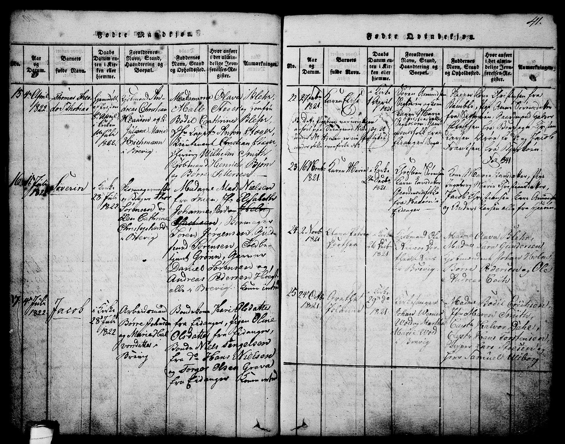 Brevik kirkebøker, AV/SAKO-A-255/G/Ga/L0001: Parish register (copy) no. 1, 1814-1845, p. 41