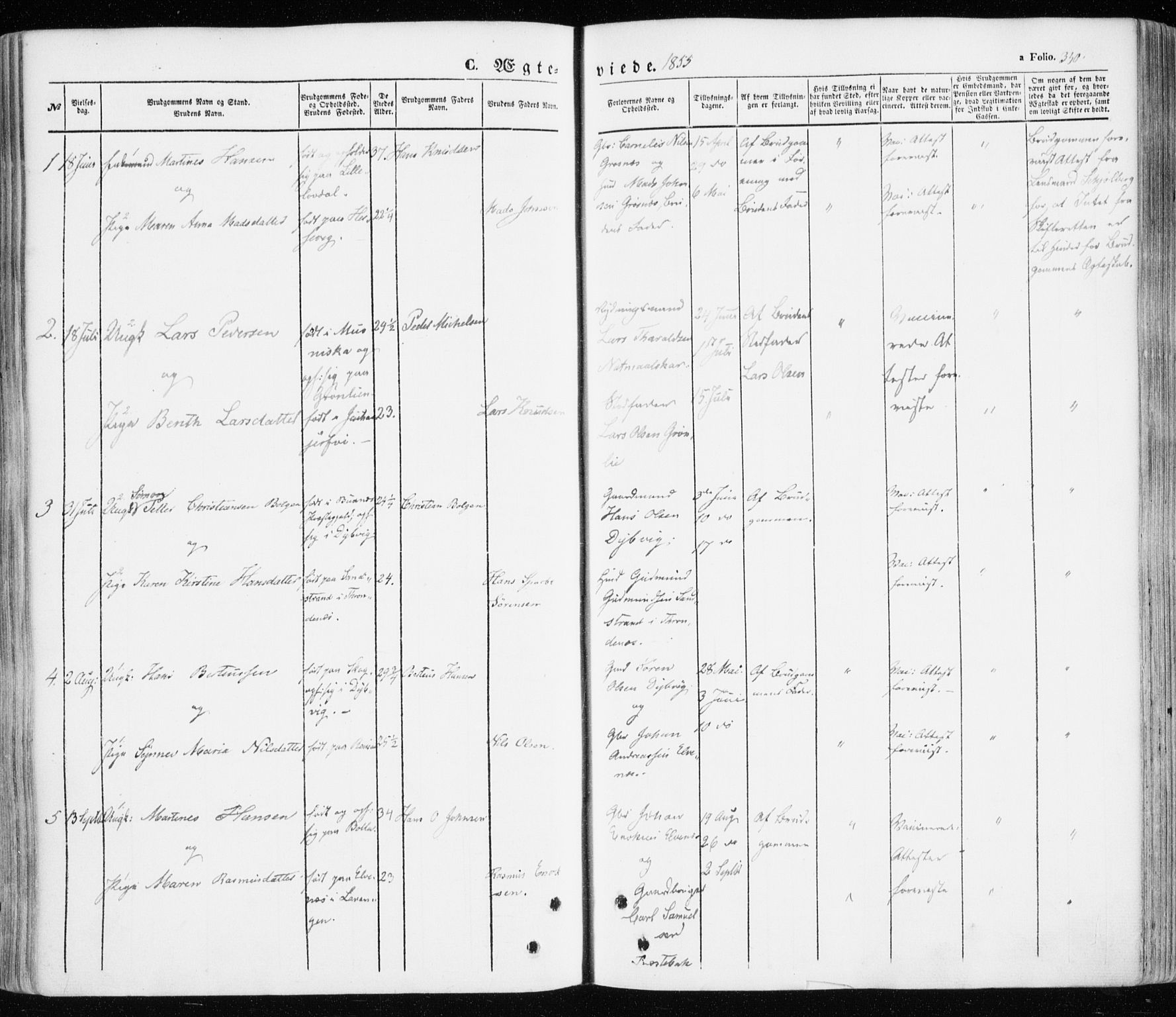 Ibestad sokneprestembete, SATØ/S-0077/H/Ha/Haa/L0008kirke: Parish register (official) no. 8, 1850-1859, p. 350