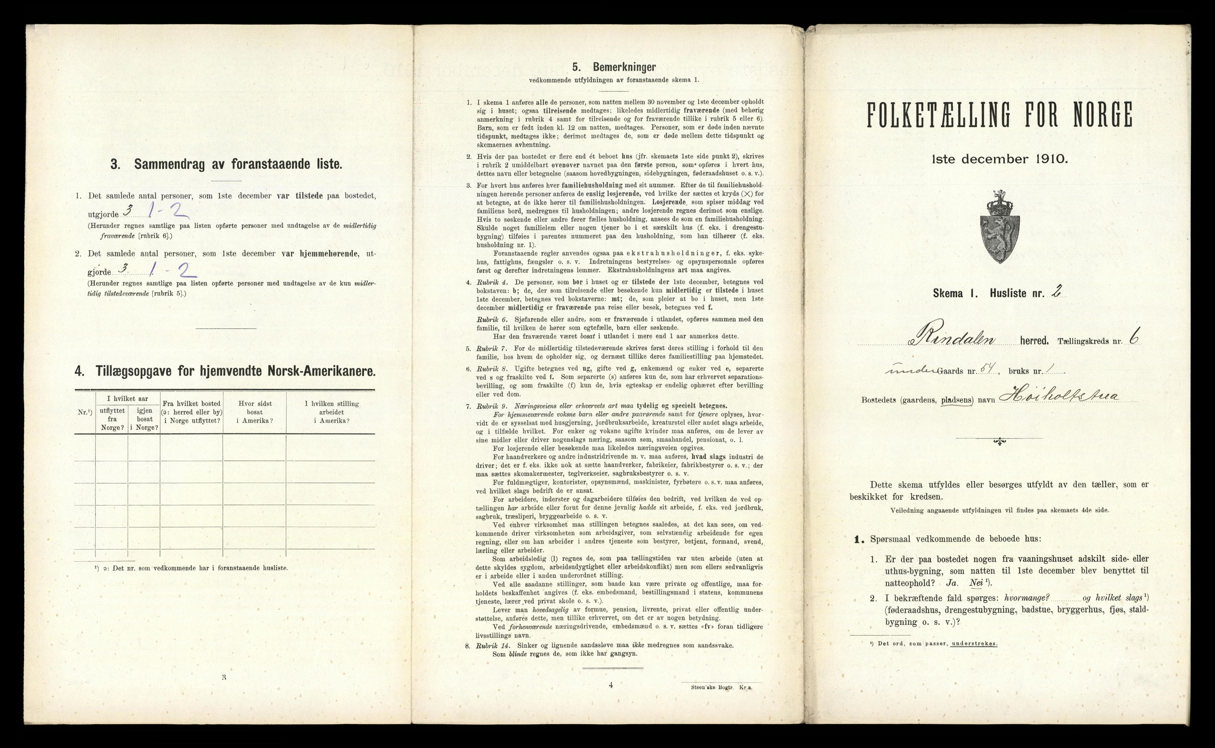 RA, 1910 census for Rindal, 1910, p. 479