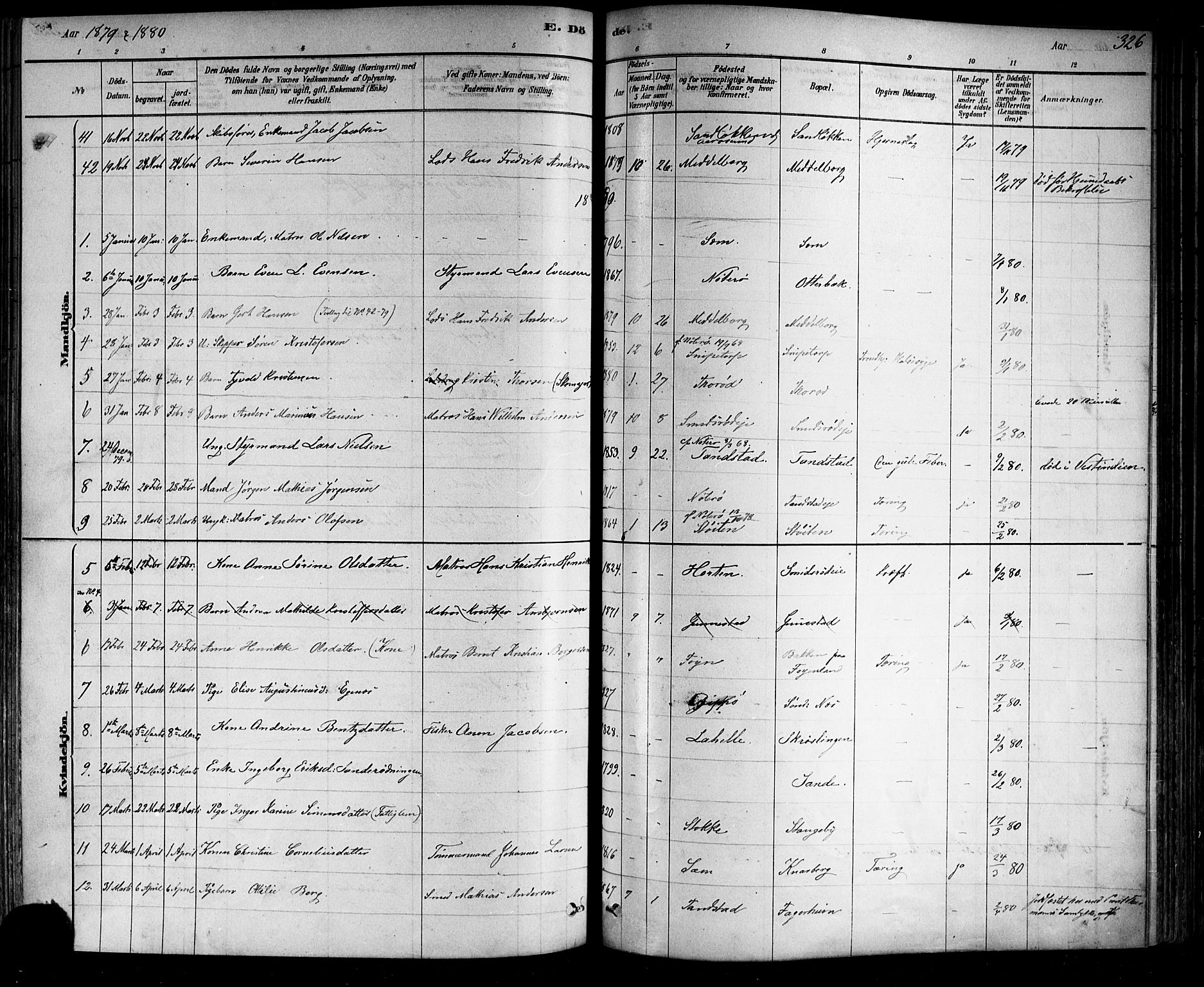 Nøtterøy kirkebøker, SAKO/A-354/F/Fa/L0008: Parish register (official) no. I 8, 1878-1893, p. 326