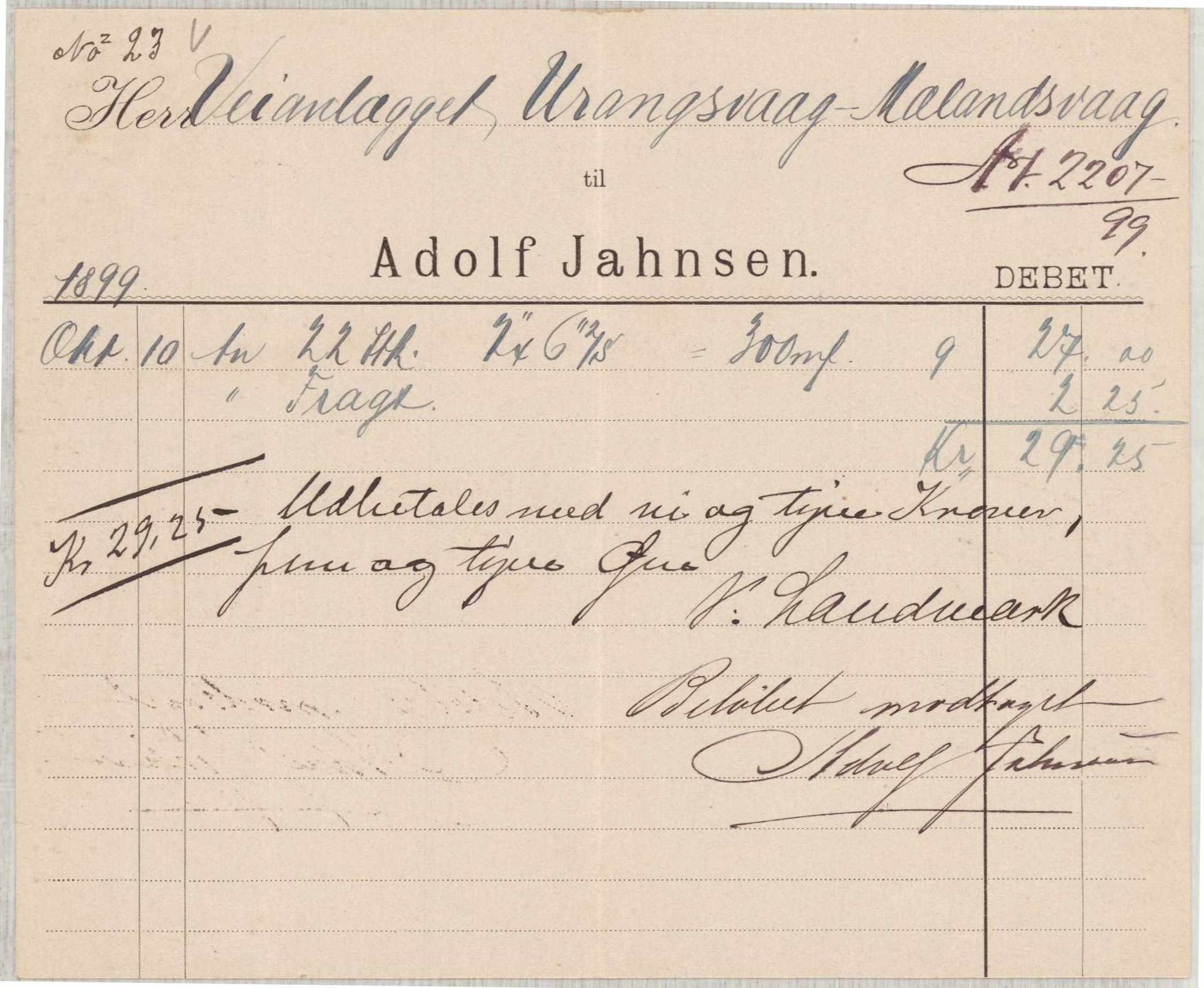 Finnaas kommune. Formannskapet, IKAH/1218a-021/E/Ea/L0002/0001: Rekneskap for veganlegg / Rekneskap for veganlegget Urangsvåg - Mælandsvåg, 1898-1900, p. 82