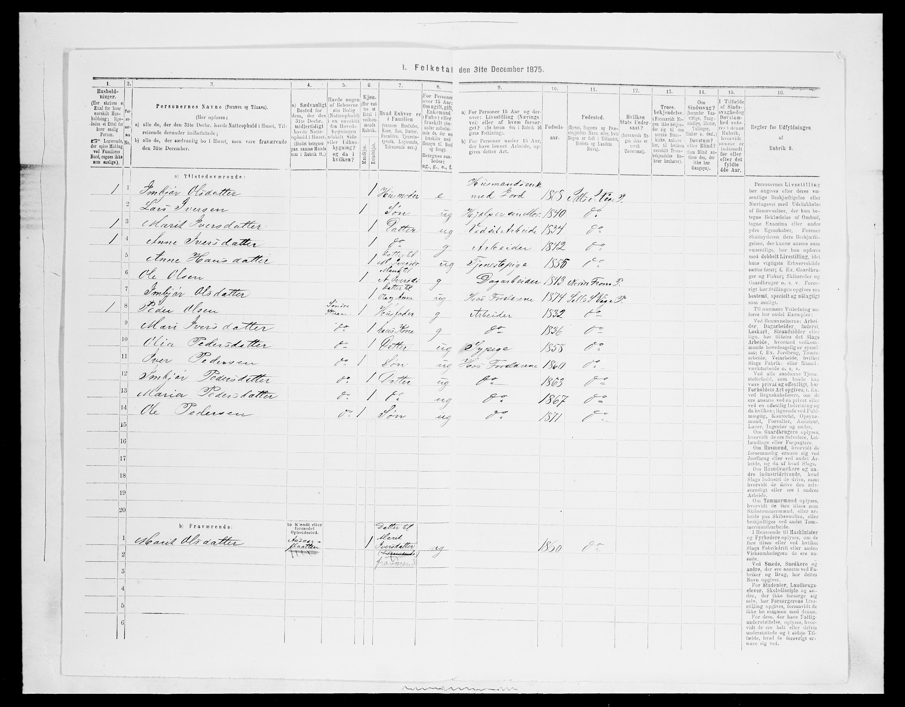 SAH, 1875 census for 0515P Vågå, 1875, p. 1713