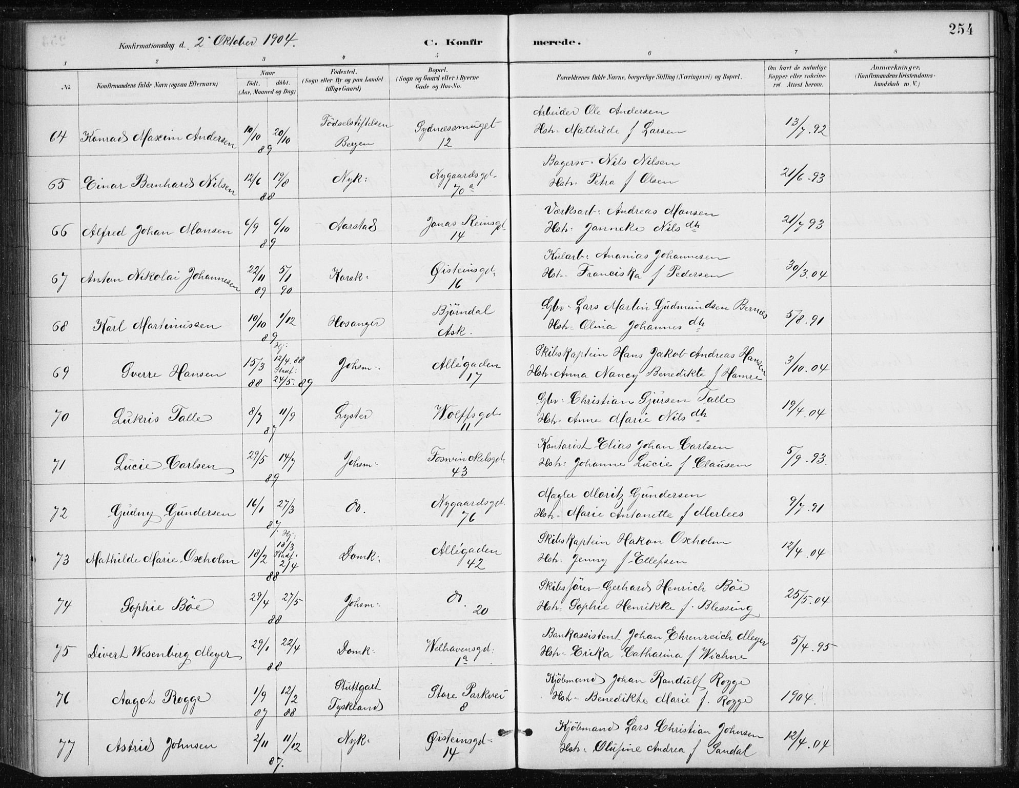 Johanneskirken sokneprestembete, AV/SAB-A-76001/H/Haa/L0008: Parish register (official) no. C 1, 1885-1907, p. 254