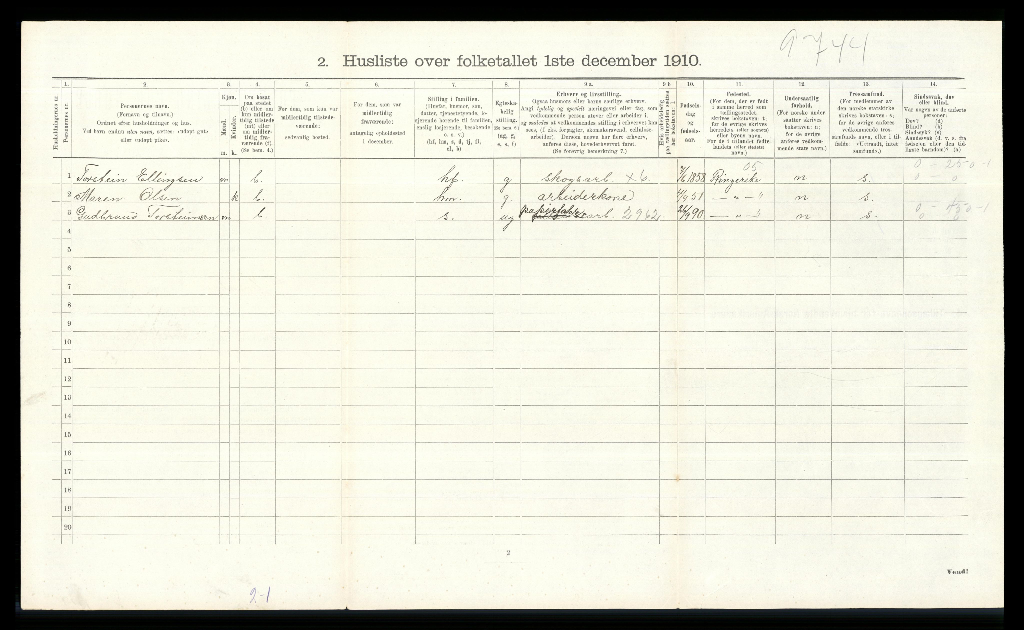 RA, 1910 census for Jevnaker, 1910, p. 336