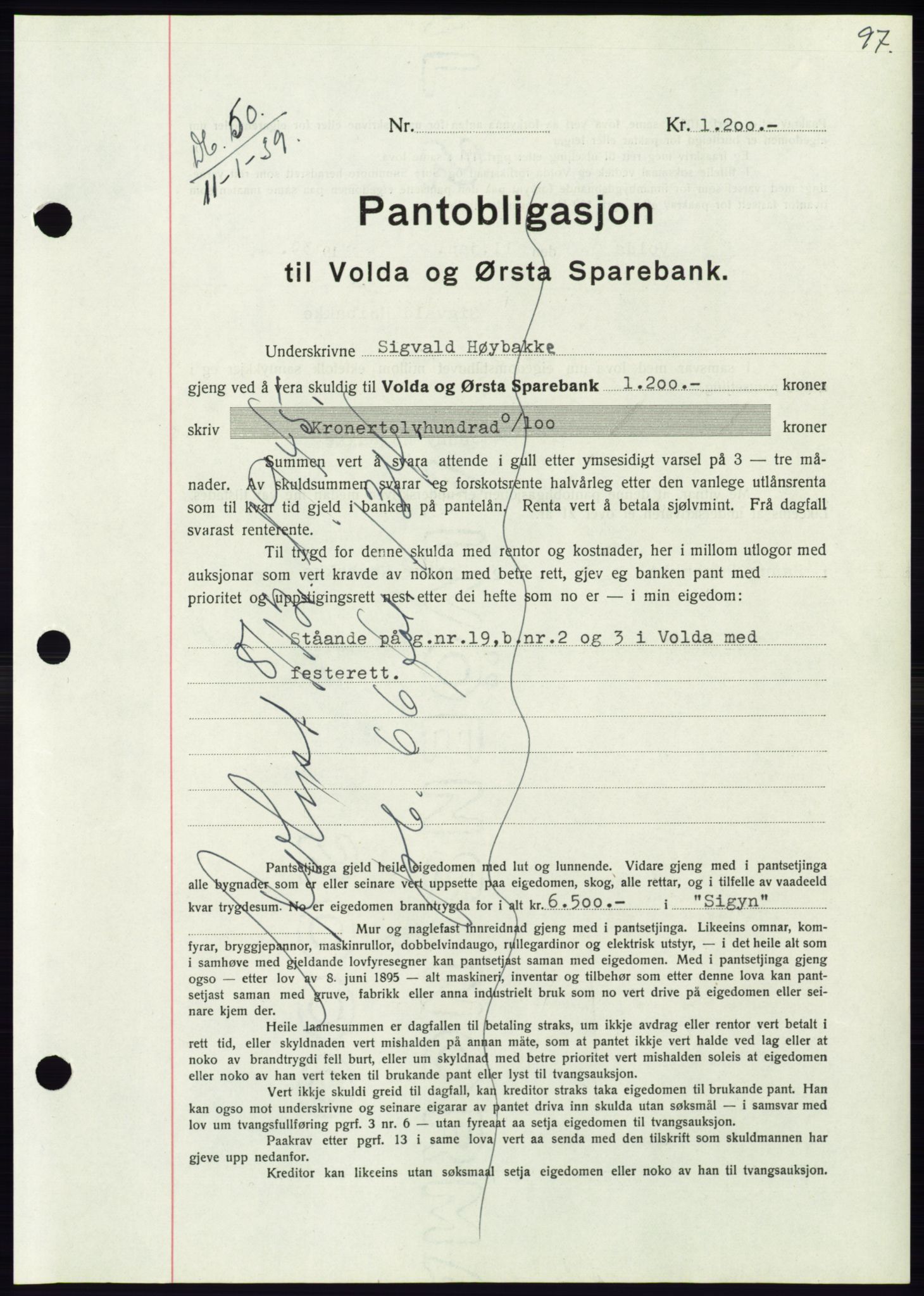 Søre Sunnmøre sorenskriveri, AV/SAT-A-4122/1/2/2C/L0067: Mortgage book no. 61, 1938-1939, Diary no: : 50/1939