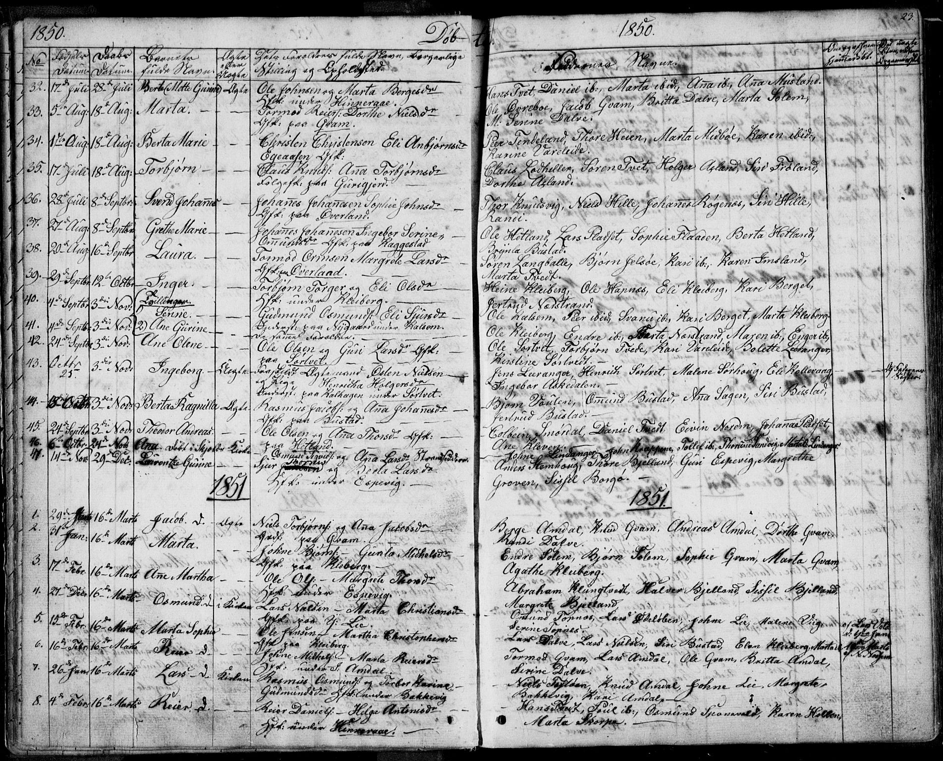 Nedstrand sokneprestkontor, SAST/A-101841/01/IV: Parish register (official) no. A 8, 1839-1860, p. 23