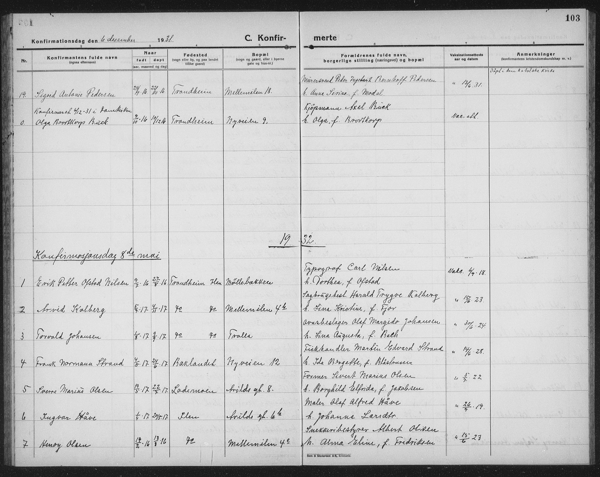Ministerialprotokoller, klokkerbøker og fødselsregistre - Sør-Trøndelag, SAT/A-1456/603/L0175: Parish register (copy) no. 603C03, 1923-1941, p. 103