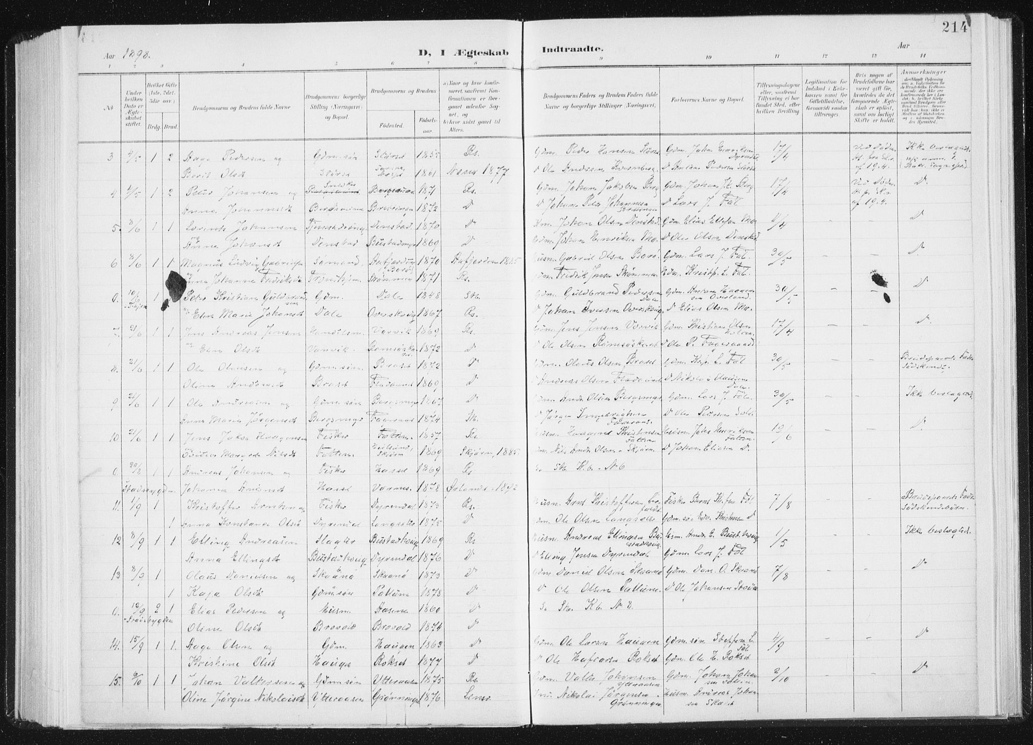 Ministerialprotokoller, klokkerbøker og fødselsregistre - Sør-Trøndelag, SAT/A-1456/647/L0635: Parish register (official) no. 647A02, 1896-1911, p. 214