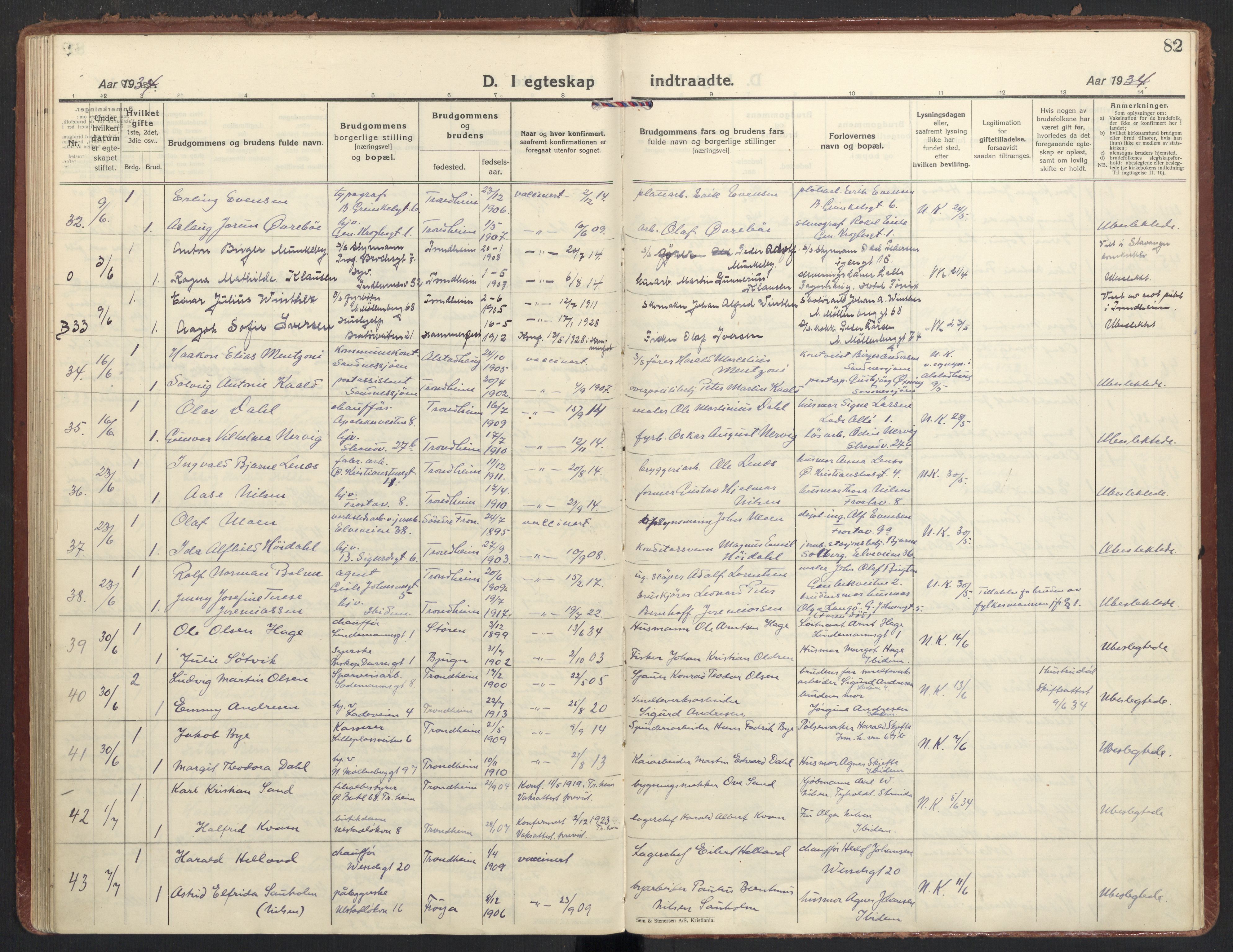 Ministerialprotokoller, klokkerbøker og fødselsregistre - Sør-Trøndelag, AV/SAT-A-1456/605/L0249: Parish register (official) no. 605A11, 1925-1936, p. 82