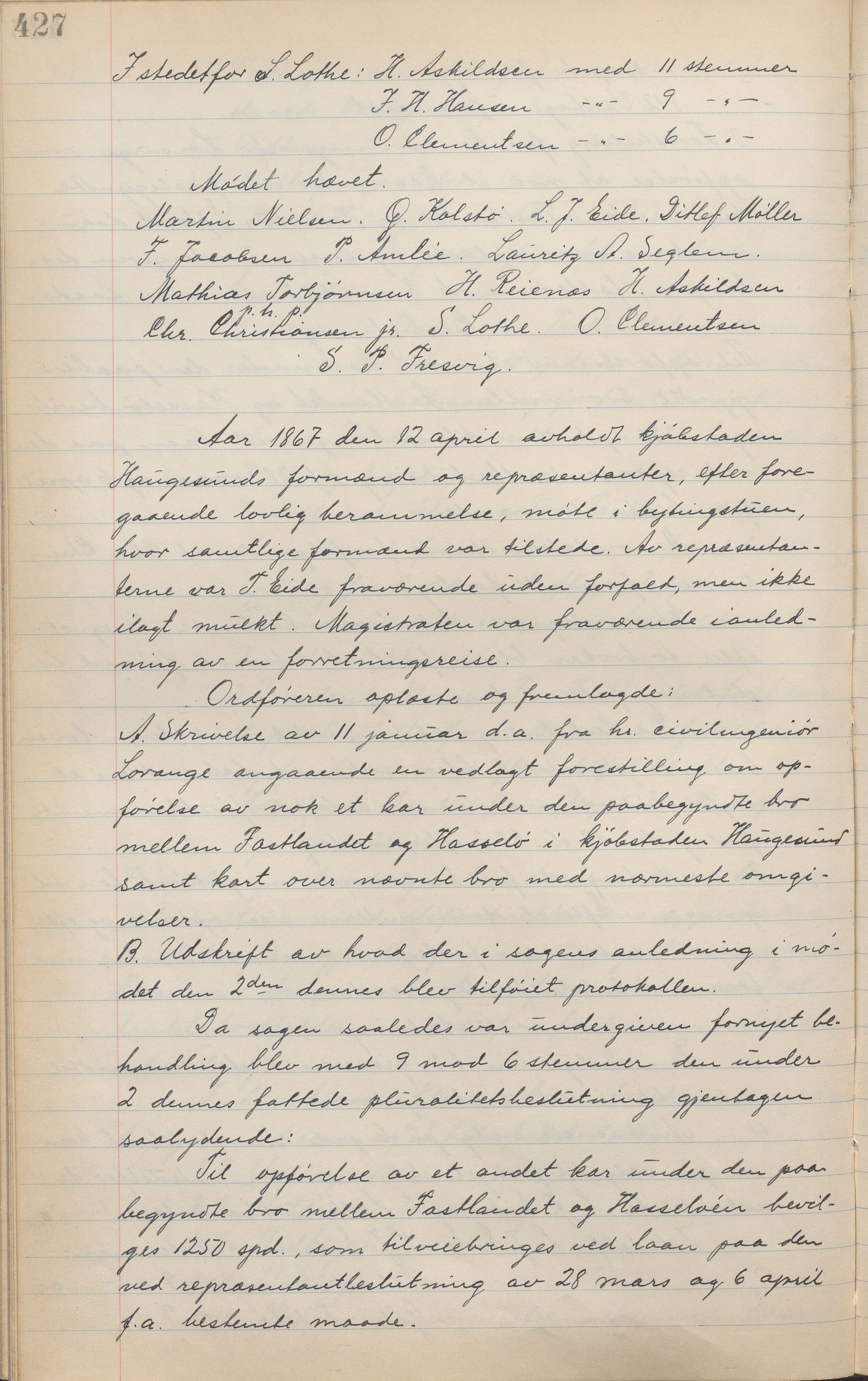 Haugesund kommune - Formannskapet, IKAR/X-0001/A/L0002: Transkribert møtebok, 1855-1874, p. 427