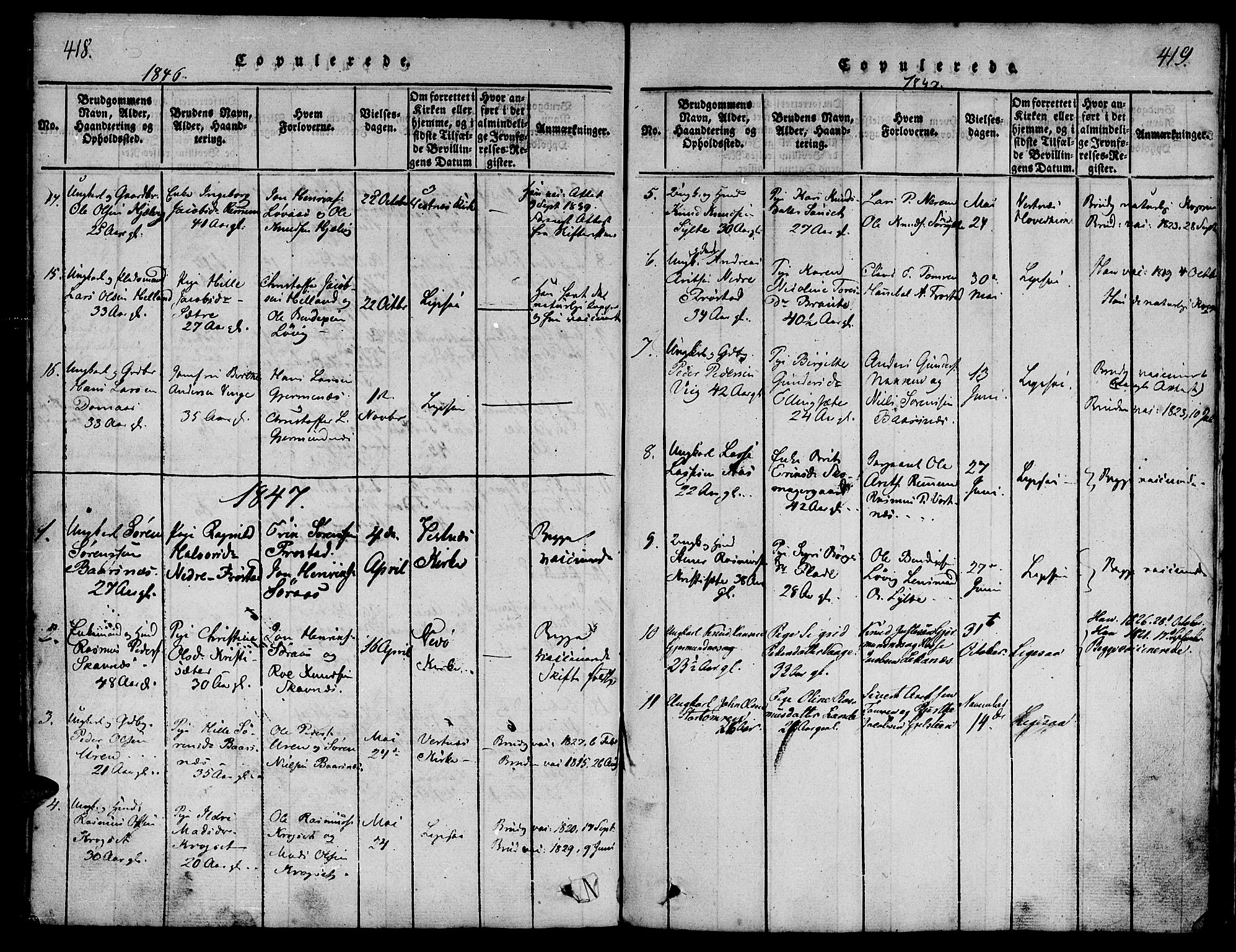 Ministerialprotokoller, klokkerbøker og fødselsregistre - Møre og Romsdal, SAT/A-1454/539/L0528: Parish register (official) no. 539A01, 1818-1847, p. 418-419