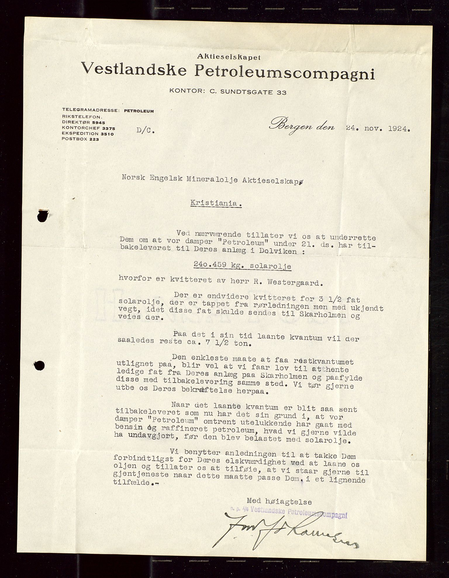 Pa 1521 - A/S Norske Shell, SAST/A-101915/E/Ea/Eaa/L0013: Sjefskorrespondanse, 1924, p. 682