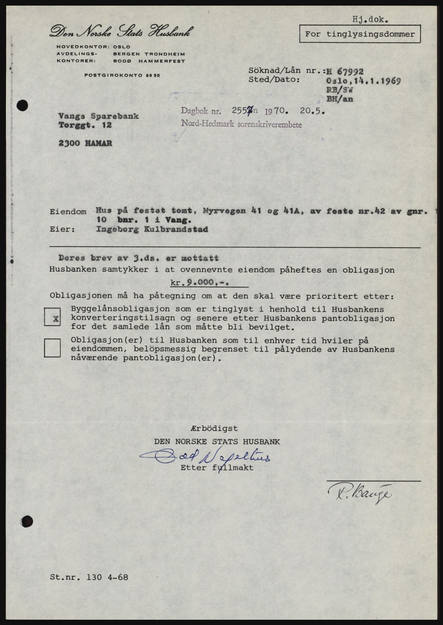 Nord-Hedmark sorenskriveri, SAH/TING-012/H/Hc/L0033: Mortgage book no. 33, 1970-1970, Diary no: : 2557/1970