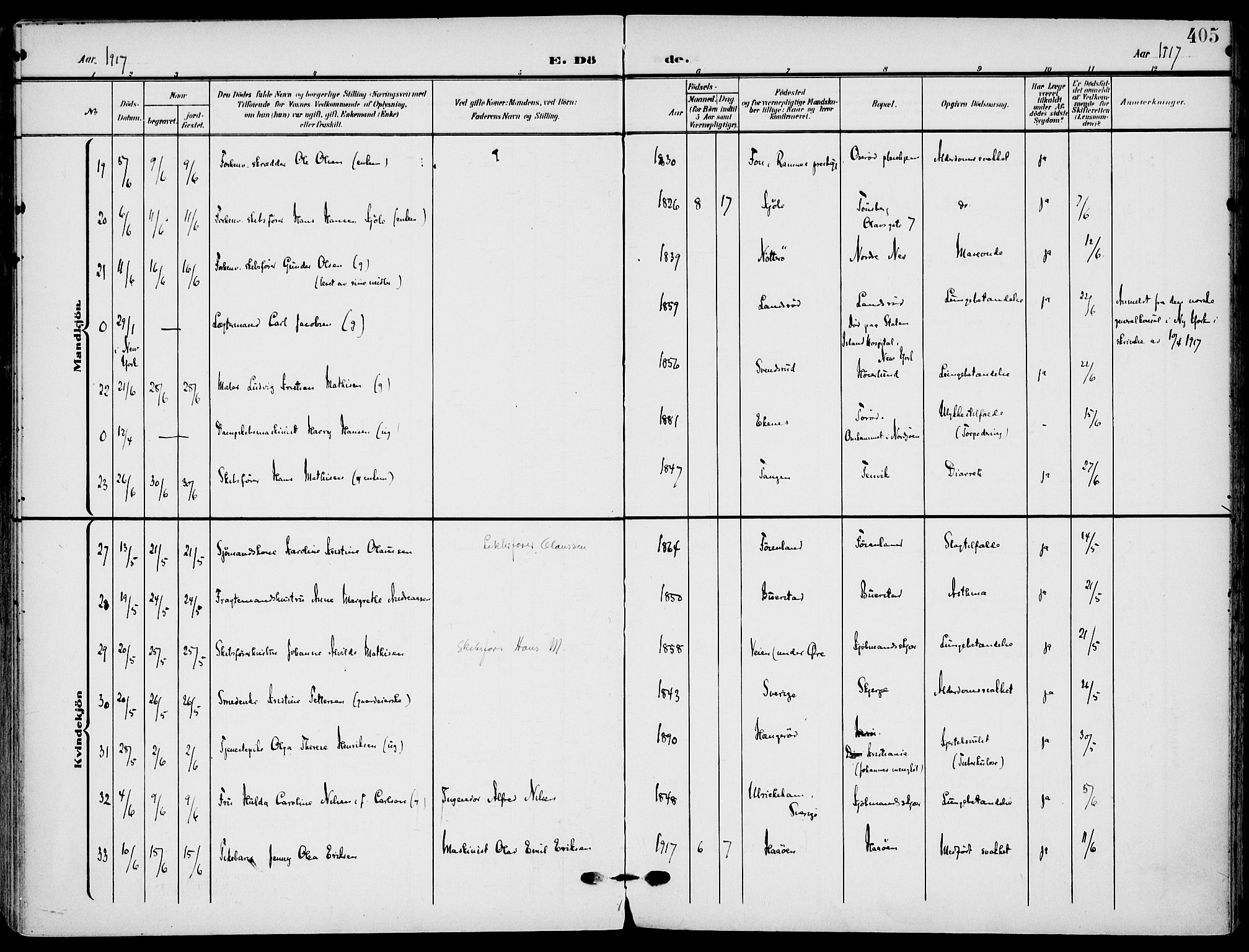 Nøtterøy kirkebøker, AV/SAKO-A-354/F/Fa/L0010: Parish register (official) no. I 10, 1908-1919, p. 405