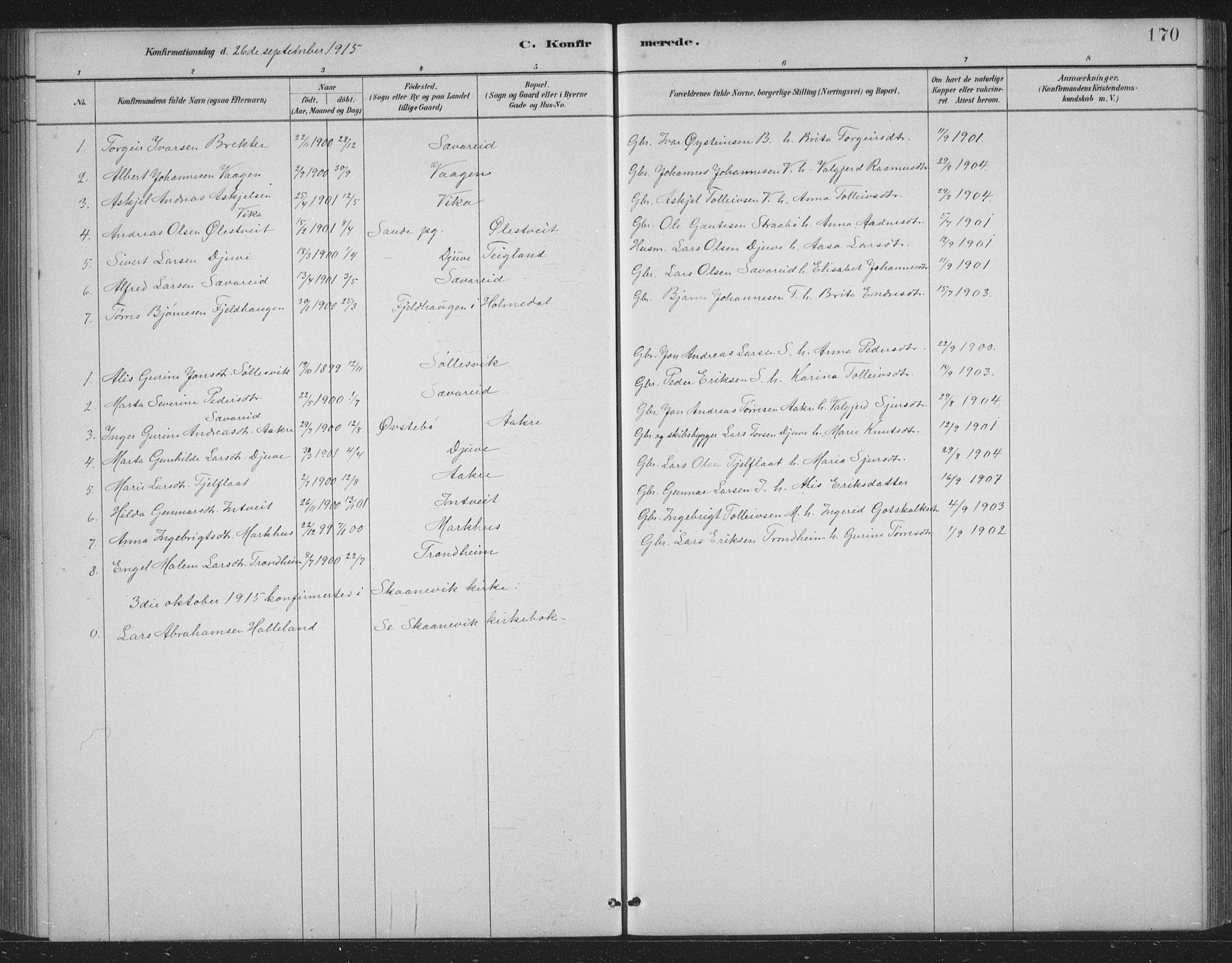 Skånevik sokneprestembete, SAB/A-77801/H/Hab: Parish register (copy) no. B 2, 1881-1920, p. 170