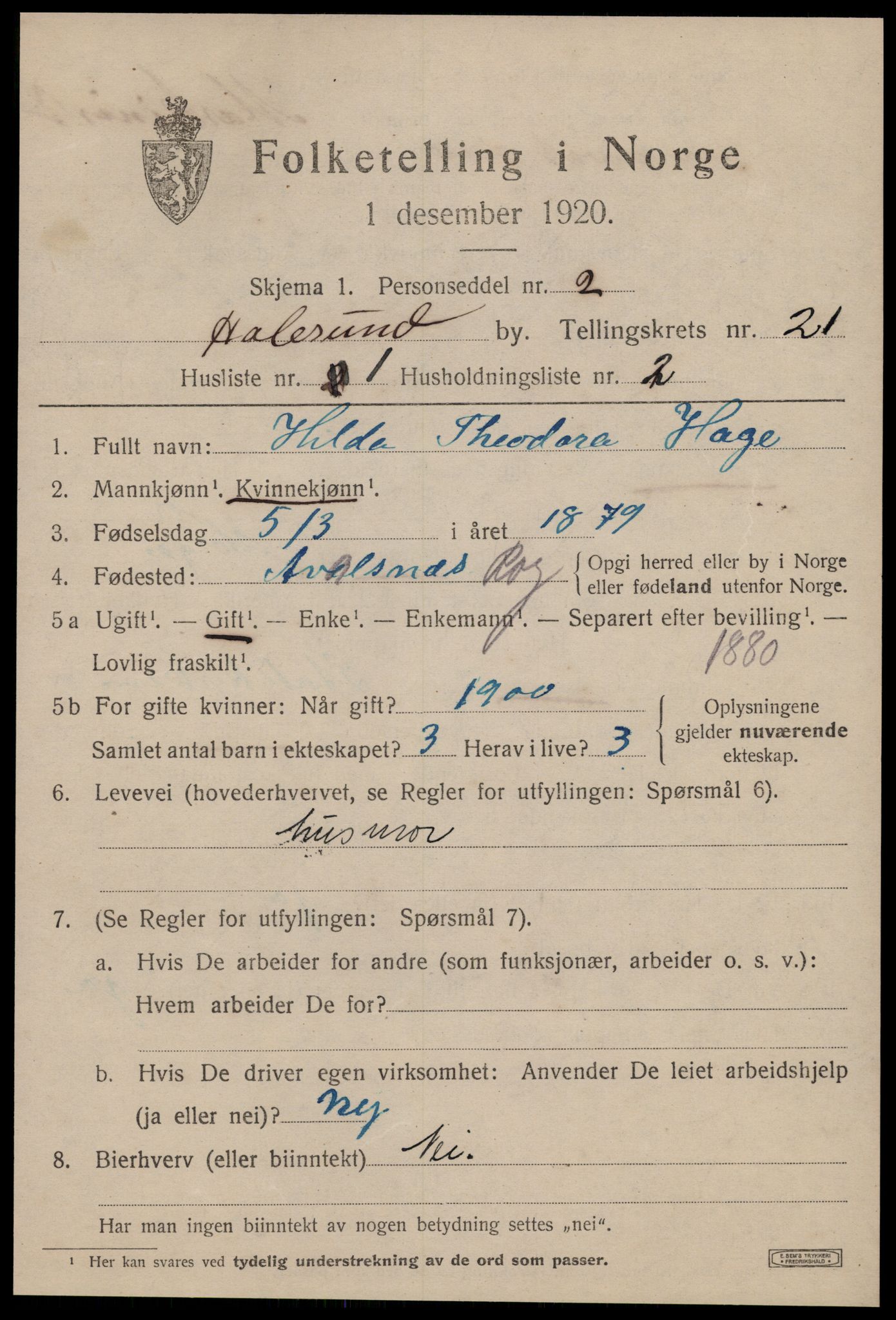 SAT, 1920 census for Ålesund, 1920, p. 39428