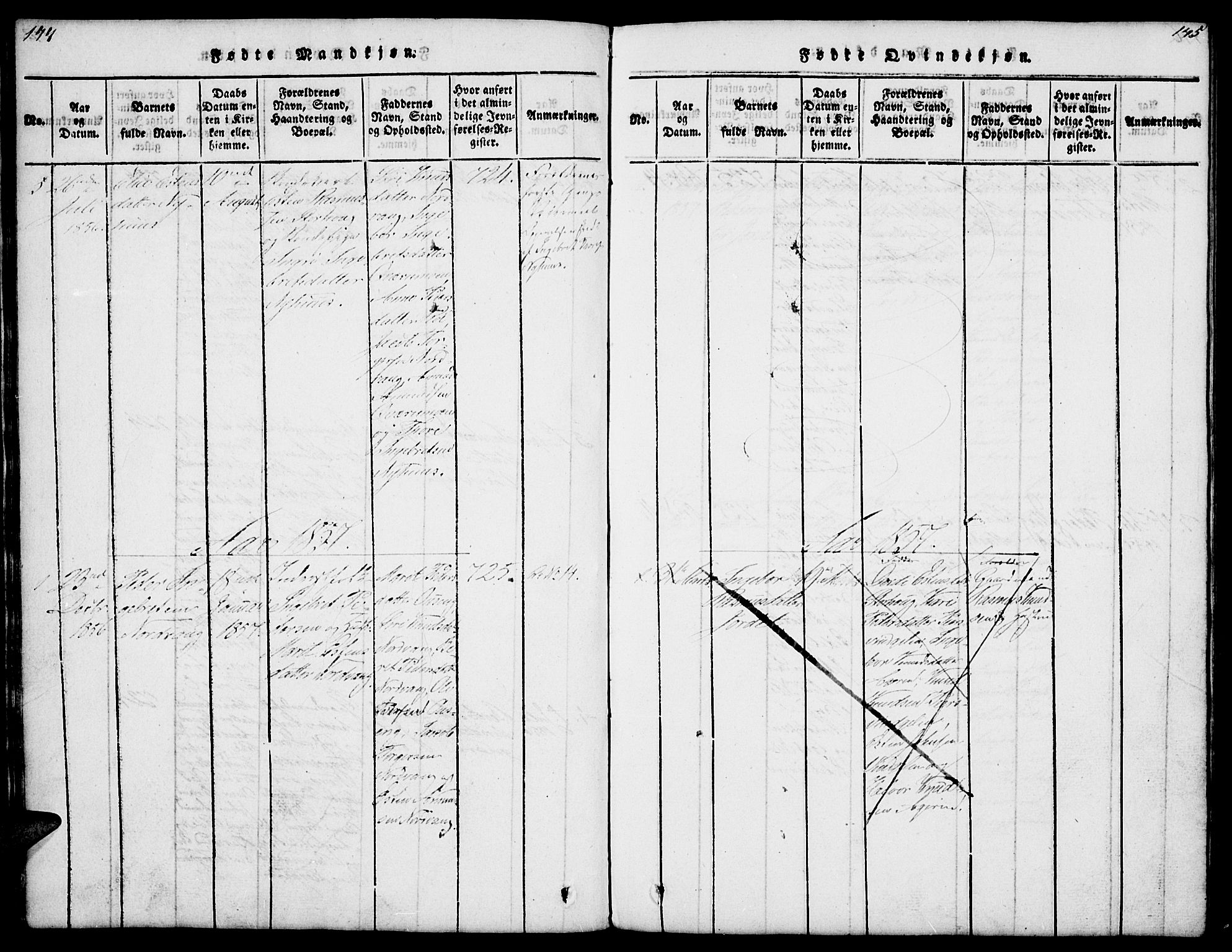 Tolga prestekontor, SAH/PREST-062/L/L0003: Parish register (copy) no. 3, 1815-1862, p. 144-145