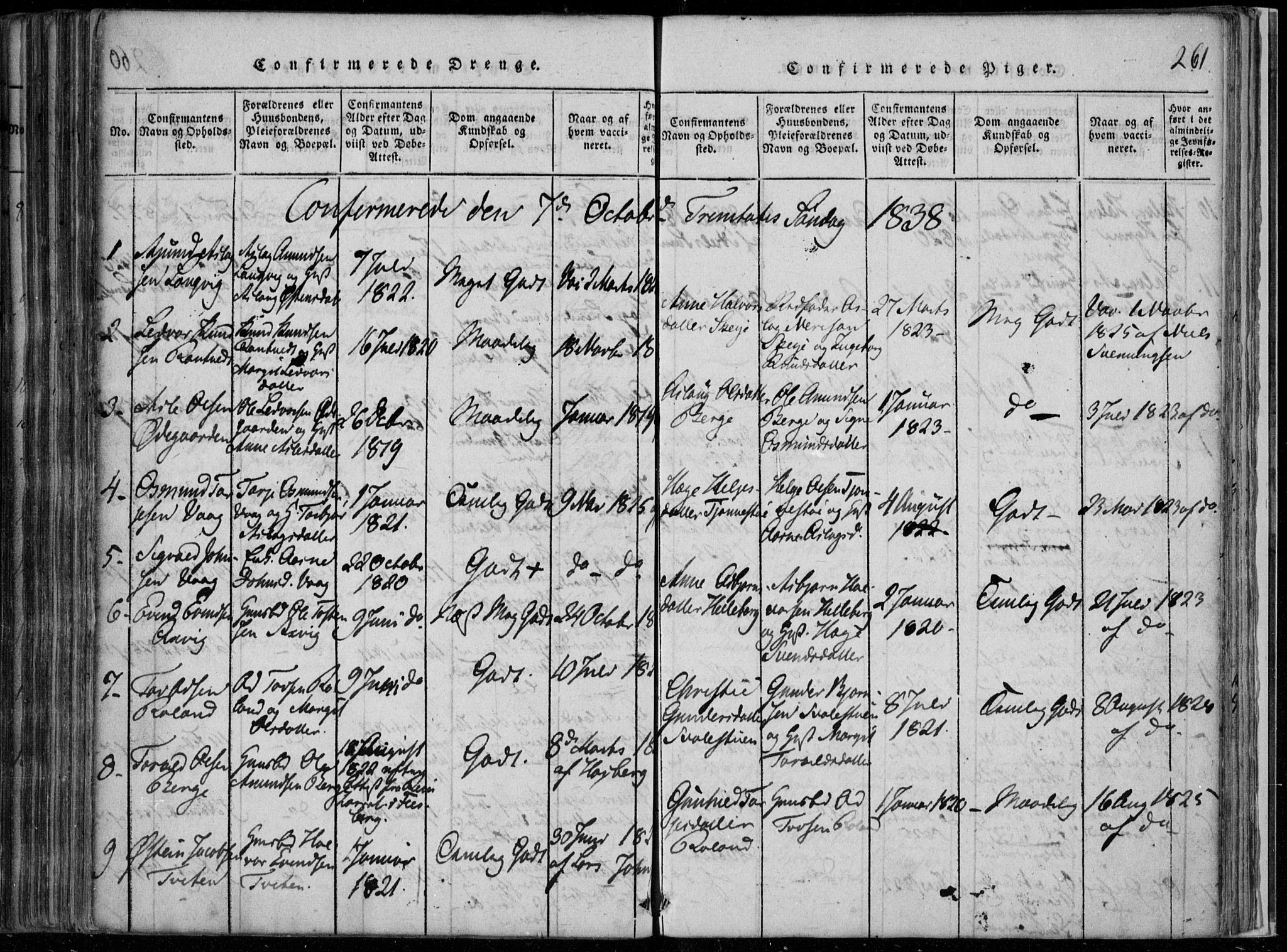 Rauland kirkebøker, AV/SAKO-A-292/F/Fa/L0001: Parish register (official) no. I 1, 1814-1859, p. 261