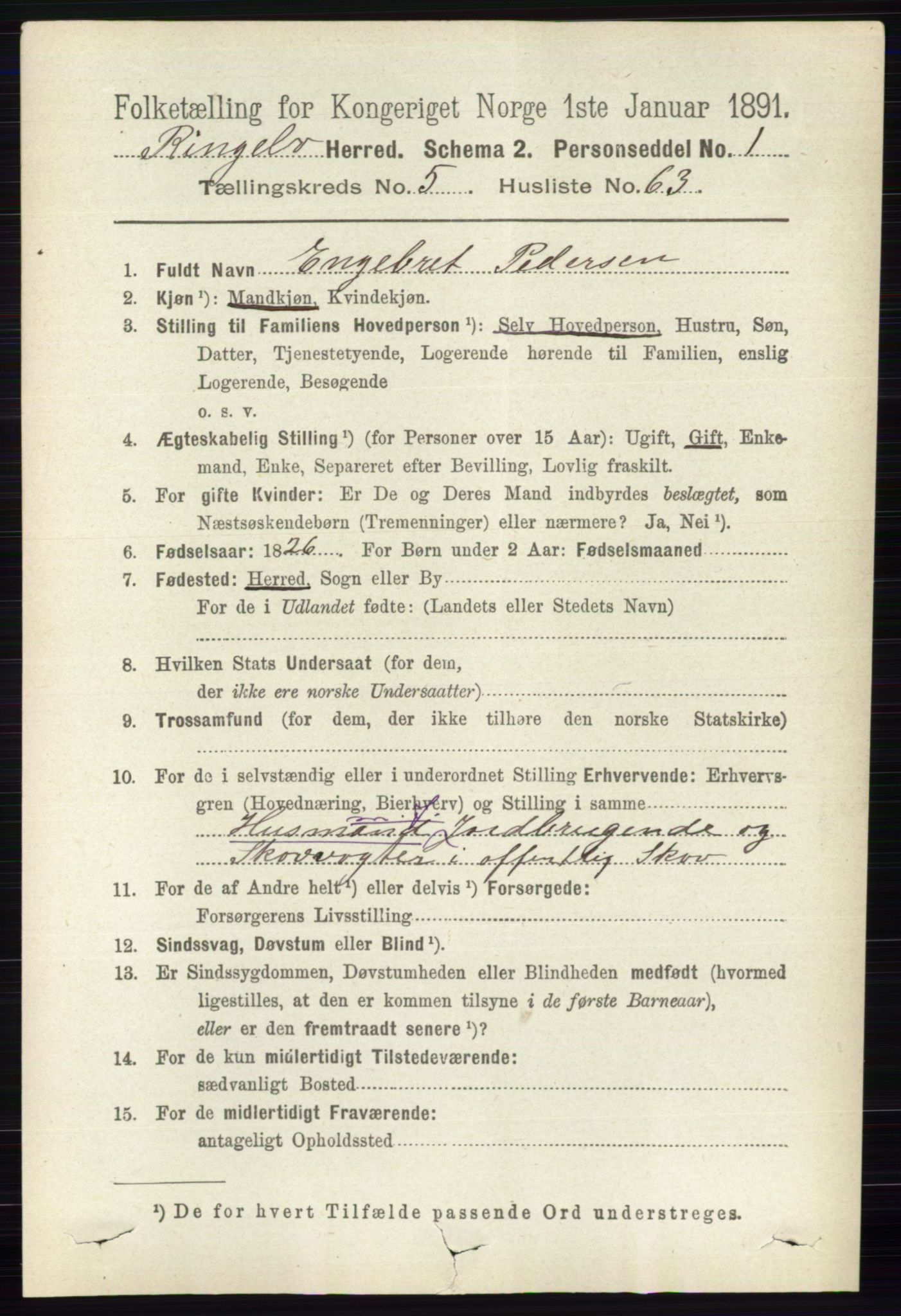 RA, 1891 census for 0520 Ringebu, 1891, p. 2353