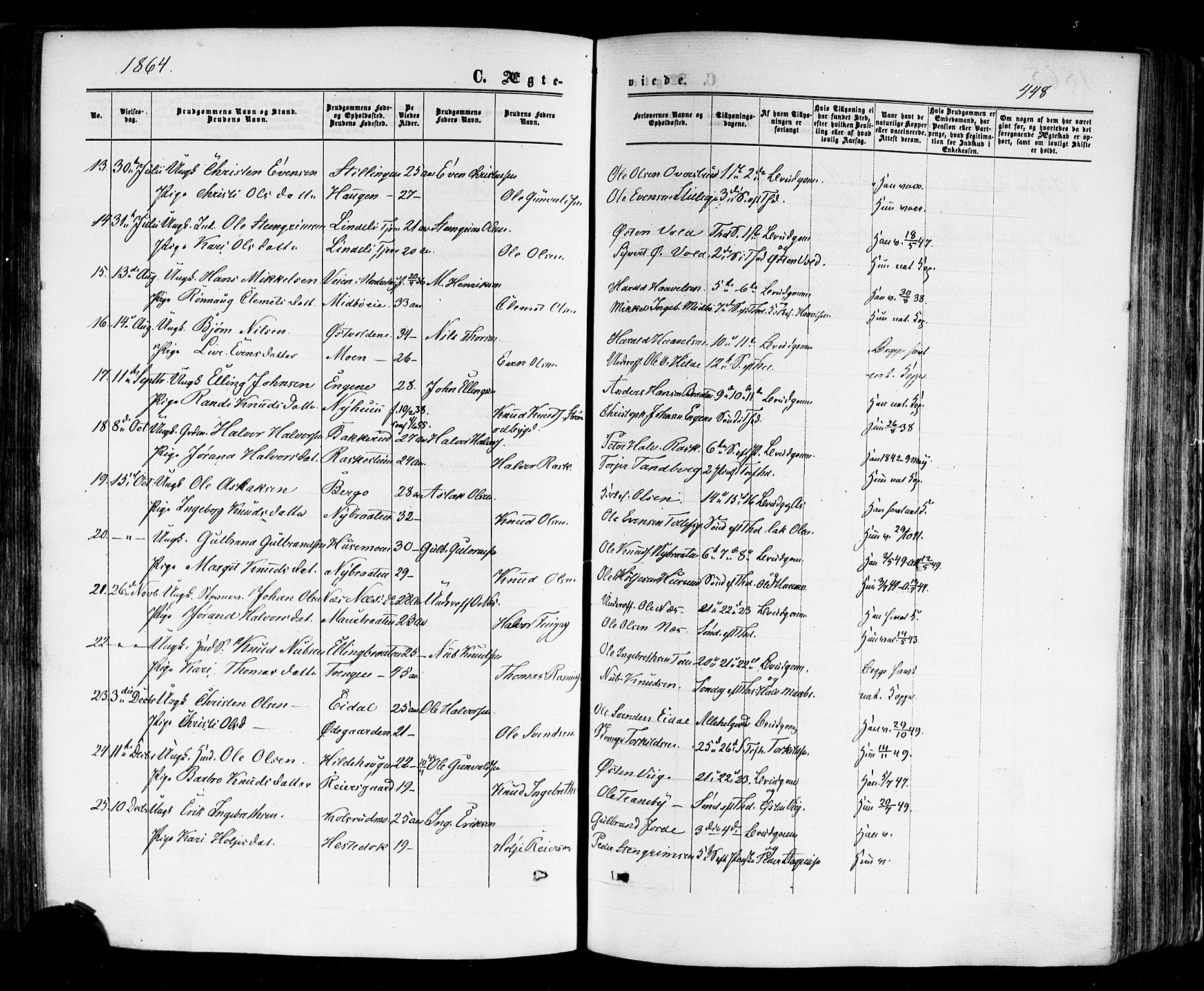 Nes kirkebøker, SAKO/A-236/F/Fa/L0010: Parish register (official) no. 10, 1864-1880, p. 448