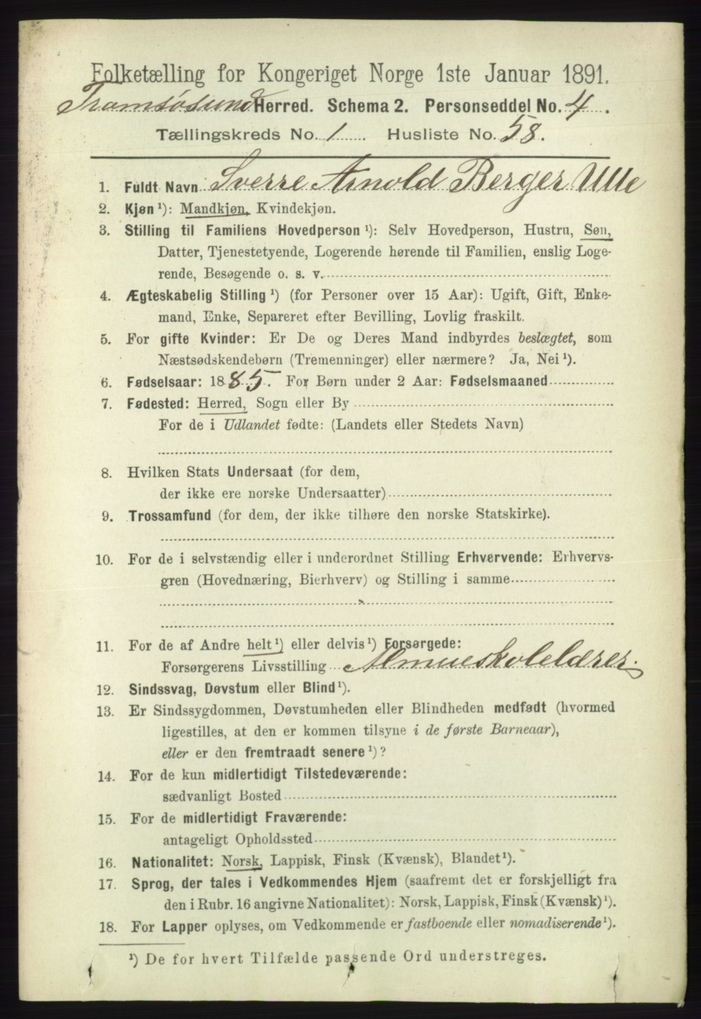 RA, 1891 census for 1934 Tromsøysund, 1891, p. 508