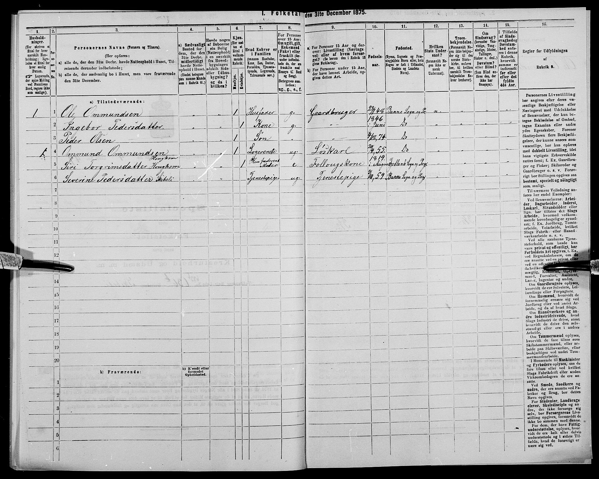 SAK, 1875 census for 1045P Bakke, 1875, p. 481