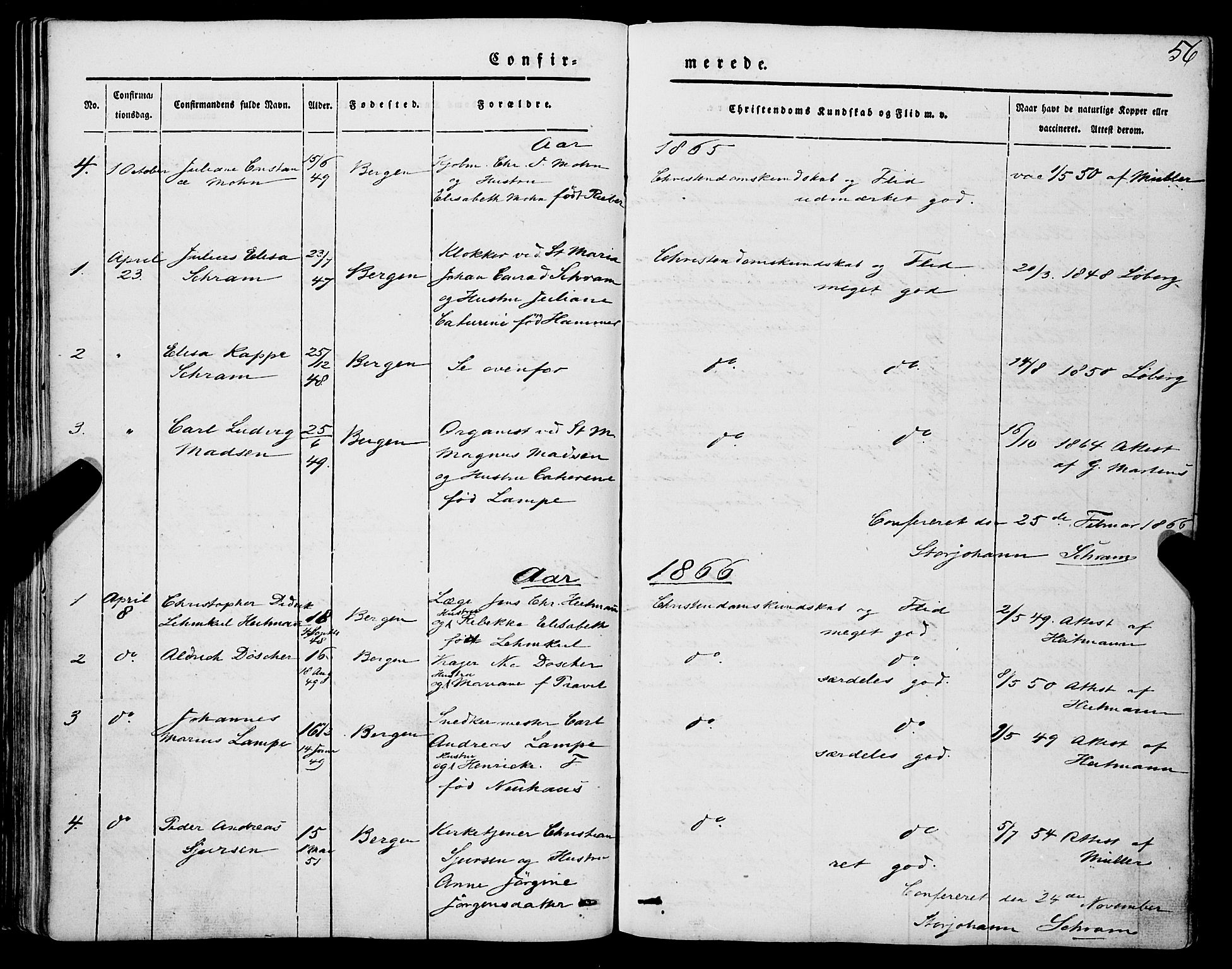 Mariakirken Sokneprestembete, SAB/A-76901/H/Haa/L0006: Parish register (official) no. A 6, 1846-1877, p. 56