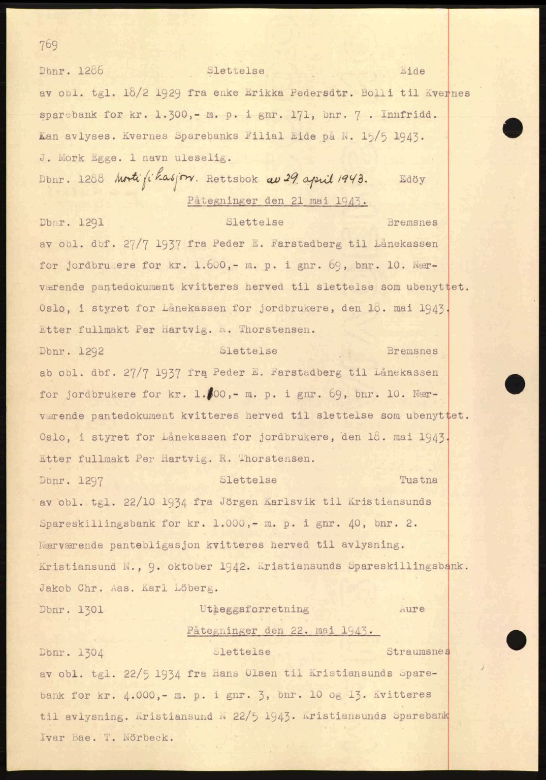 Nordmøre sorenskriveri, AV/SAT-A-4132/1/2/2Ca: Mortgage book no. C81, 1940-1945, Diary no: : 1286/1943