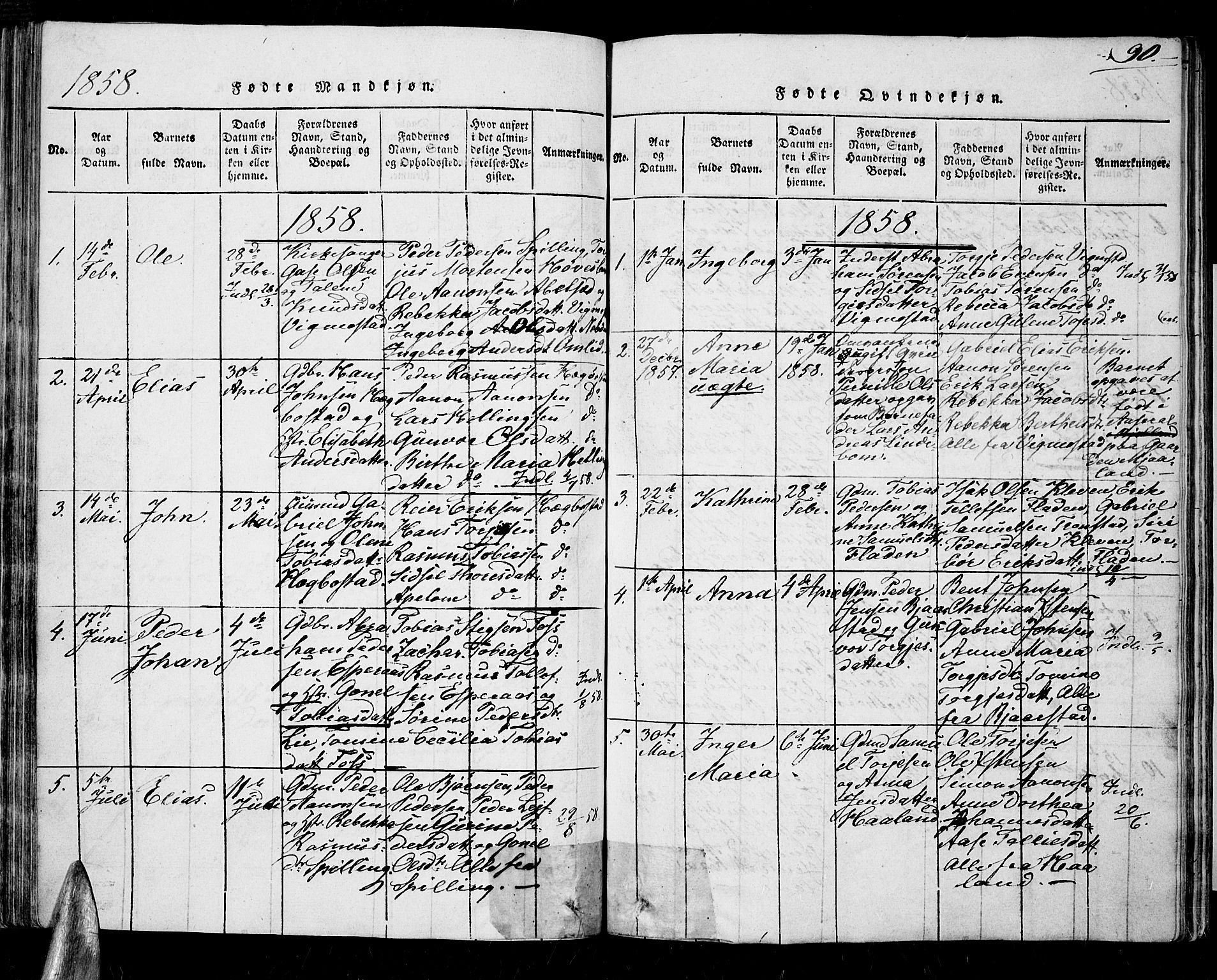 Nord-Audnedal sokneprestkontor, SAK/1111-0032/F/Fa/Fab/L0001: Parish register (official) no. A 1, 1816-1858, p. 90