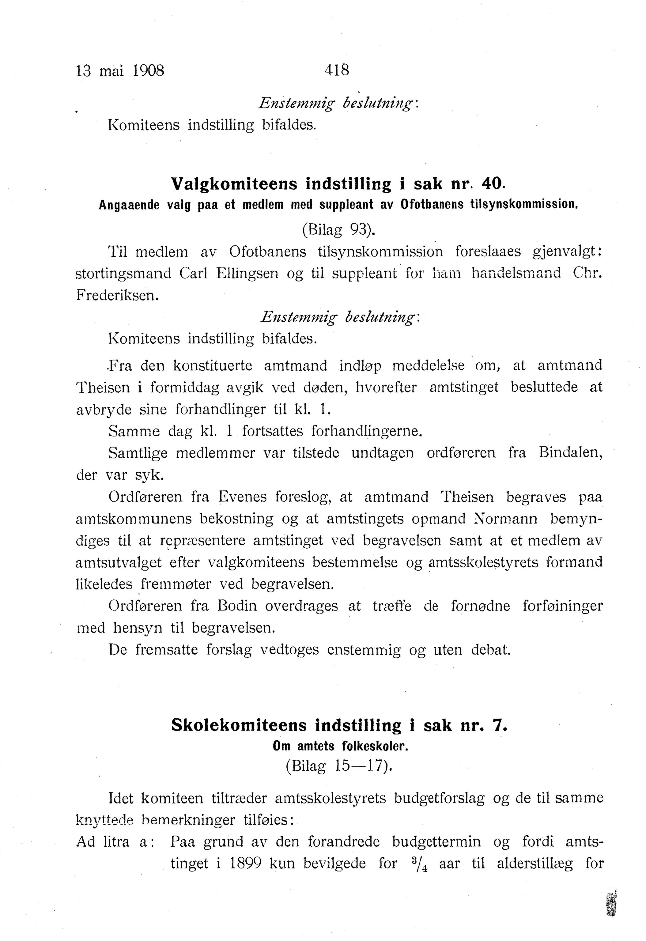 Nordland Fylkeskommune. Fylkestinget, AIN/NFK-17/176/A/Ac/L0031: Fylkestingsforhandlinger 1908, 1908