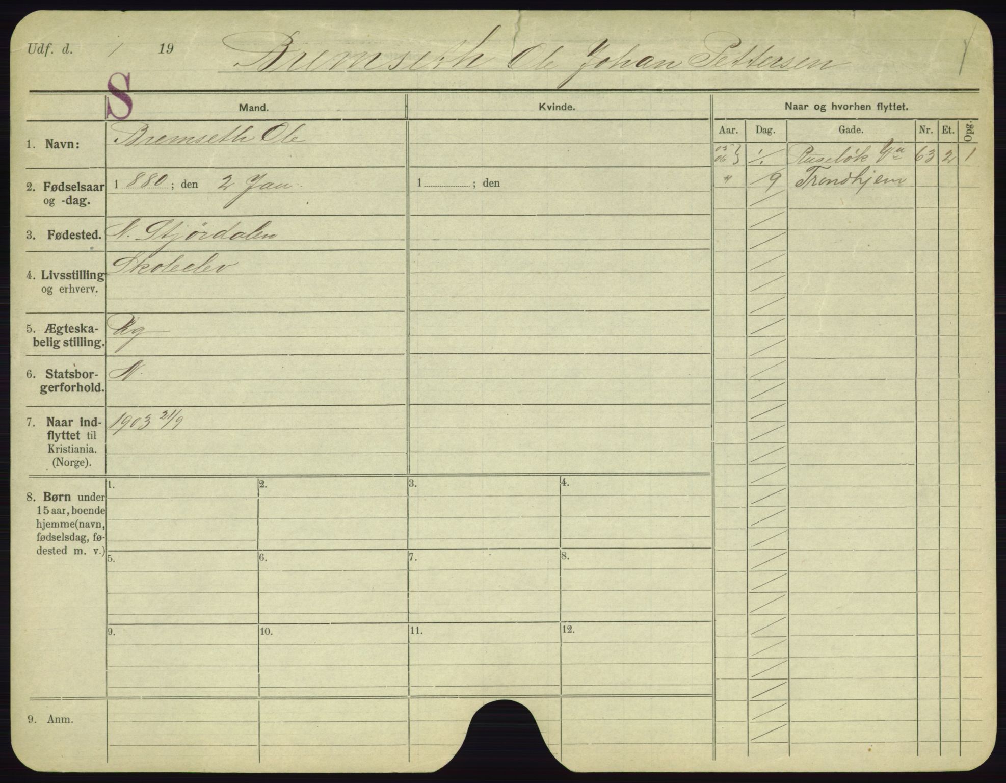 Oslo folkeregister, Registerkort, AV/SAO-A-11715/F/Fa/Fac/L0002: Menn, 1906-1914, p. 280a