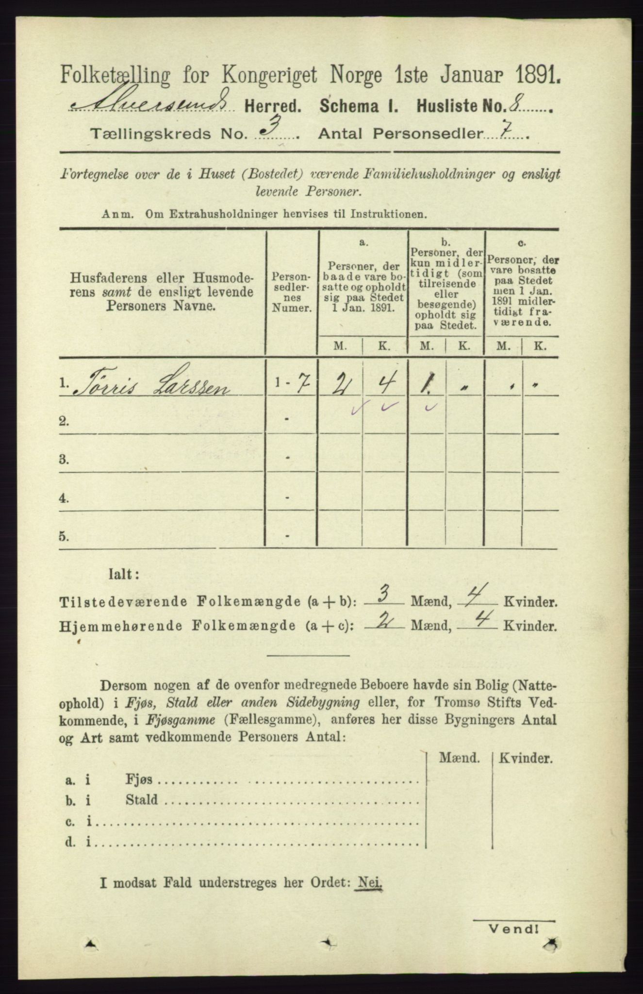 RA, 1891 census for 1257 Alversund, 1891, p. 952