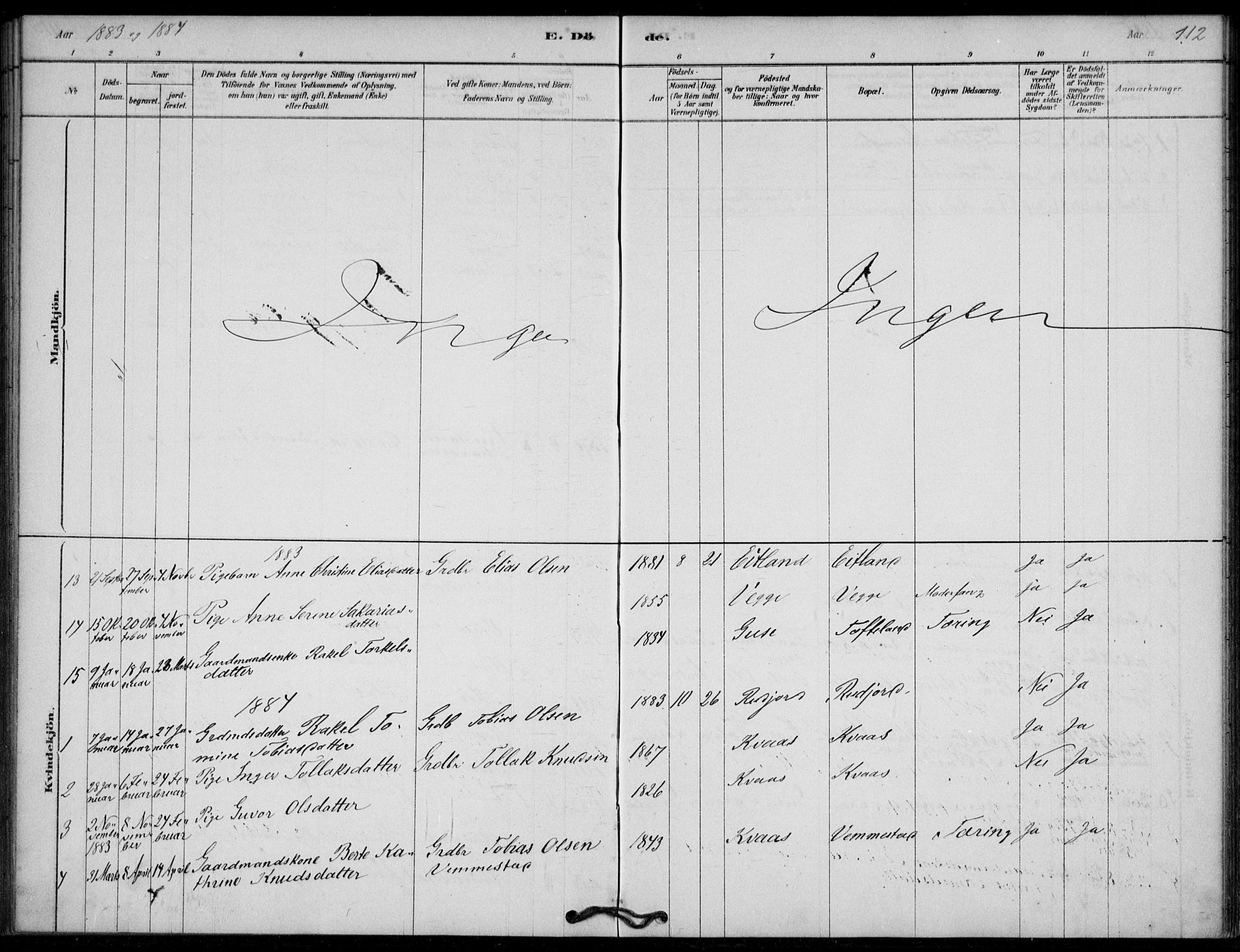 Lyngdal sokneprestkontor, SAK/1111-0029/F/Fa/Fab/L0003: Parish register (official) no. A 3, 1878-1903, p. 112