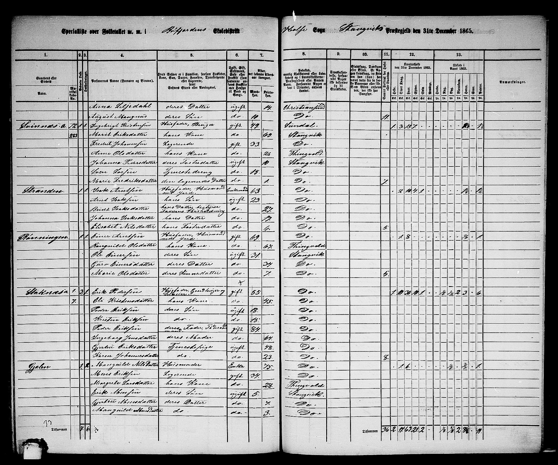 RA, 1865 census for Stangvik, 1865, p. 181