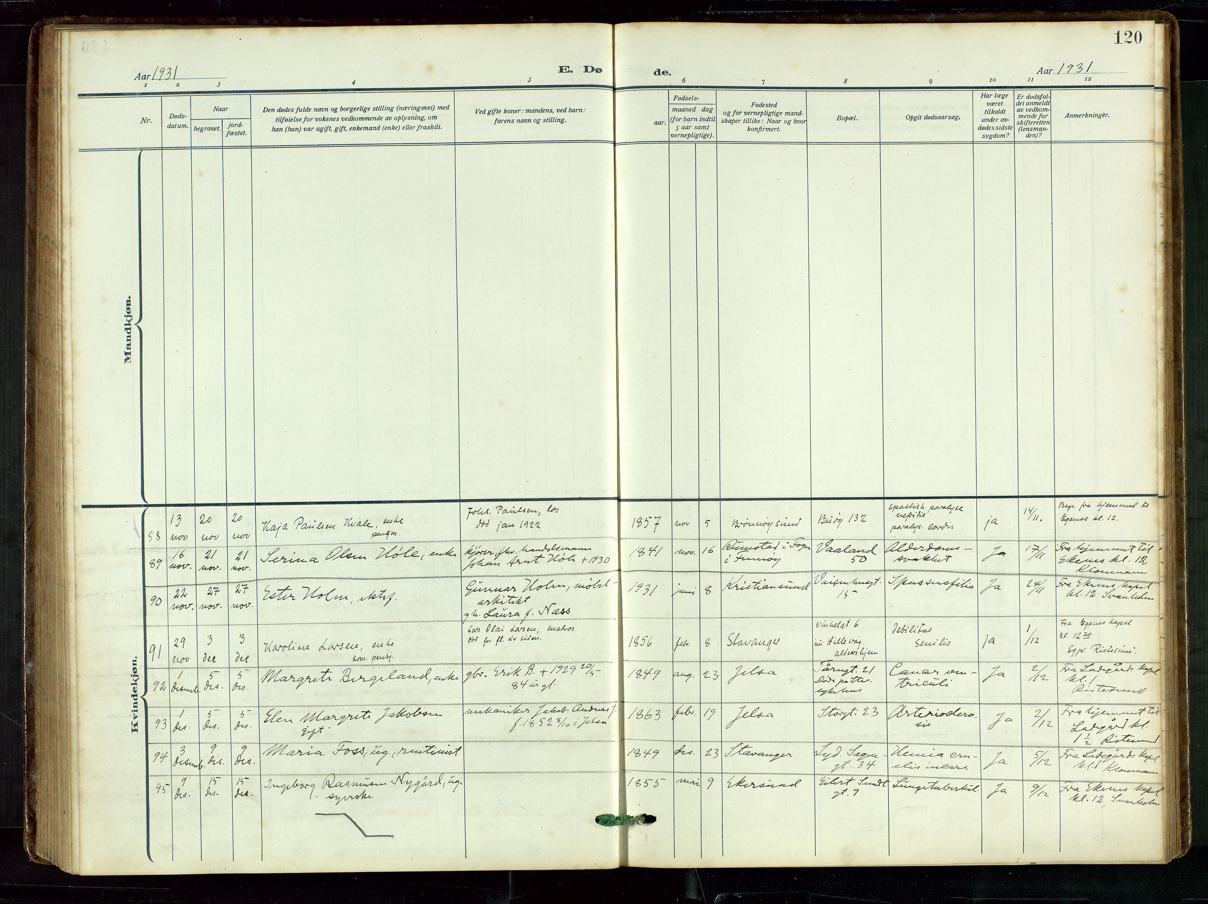 St. Petri sokneprestkontor, AV/SAST-A-101813/002/D/L0003: Parish register (official) no. A 28, 1919-1938, p. 120