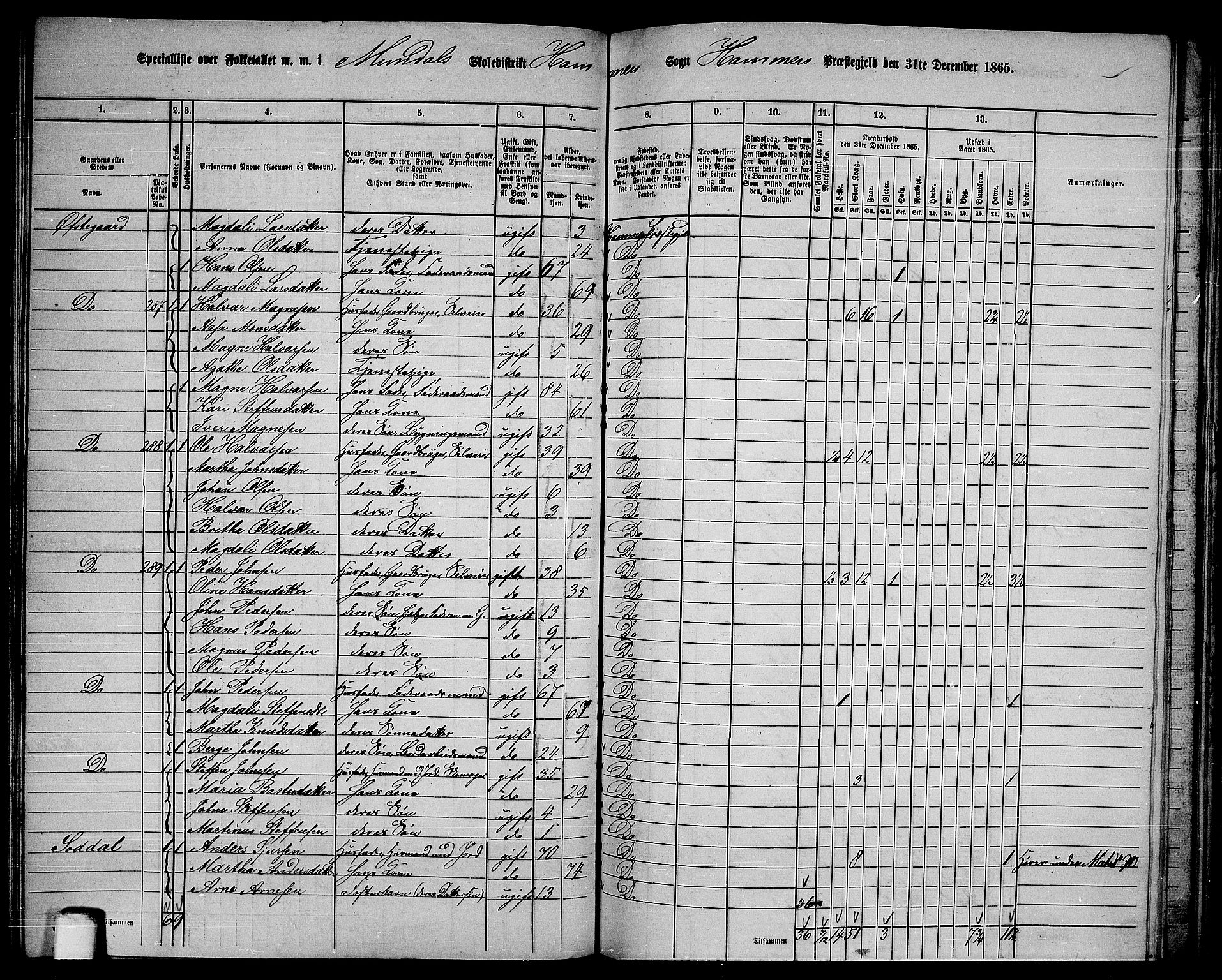 RA, 1865 census for Hamre, 1865, p. 107