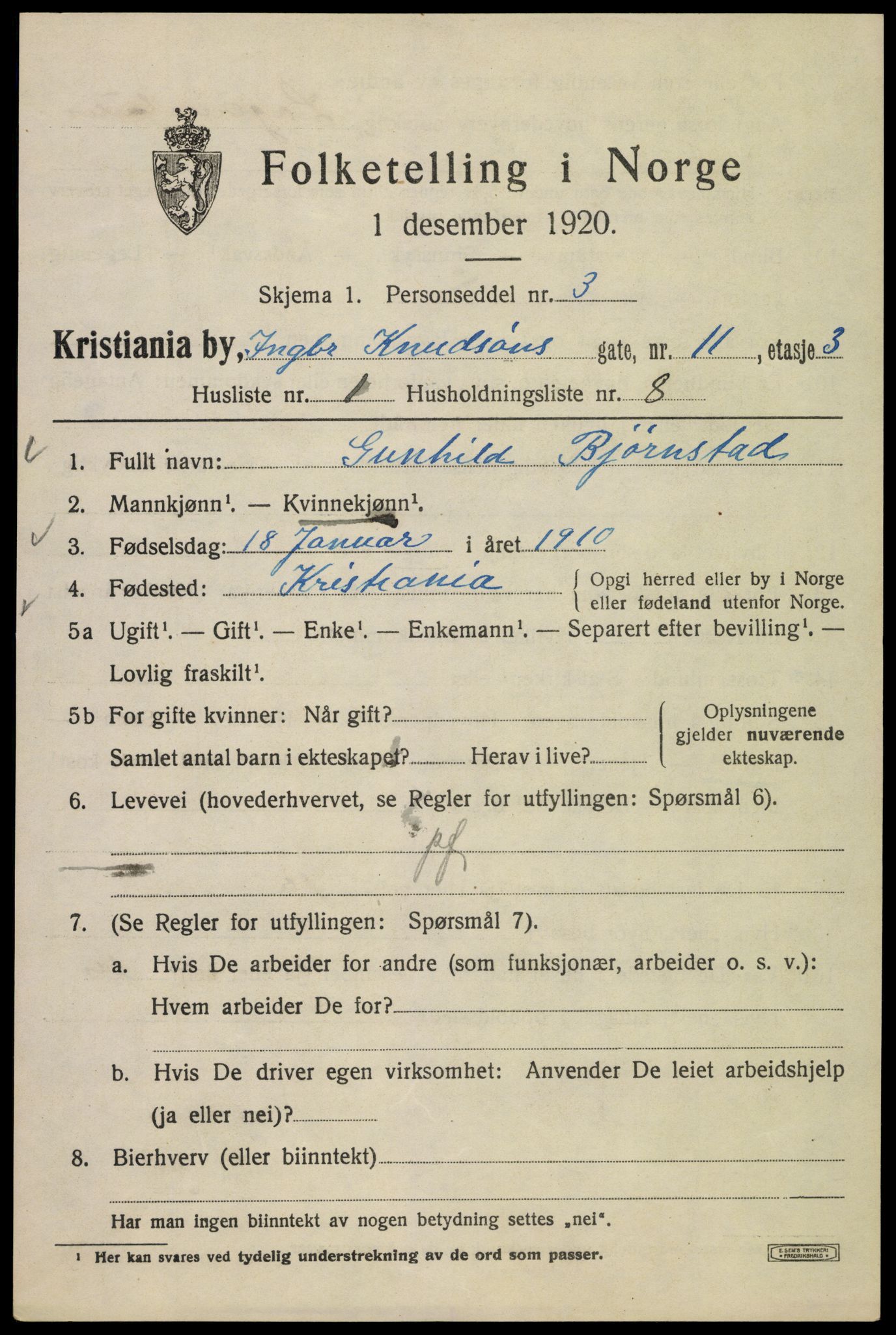 SAO, 1920 census for Kristiania, 1920, p. 309861