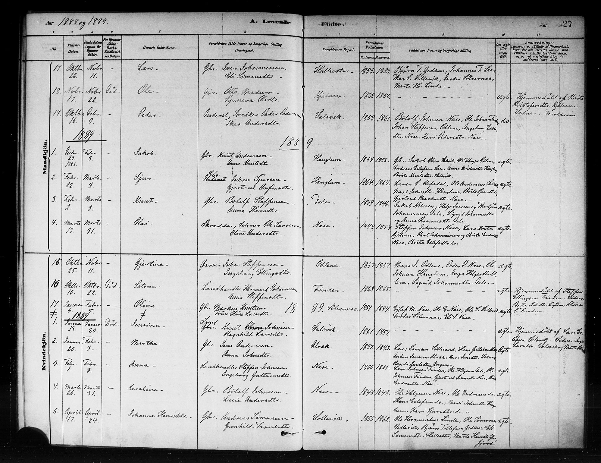 Vik sokneprestembete, AV/SAB-A-81501/H/Haa/Haac/L0001: Parish register (official) no. C 1, 1878-1890, p. 27