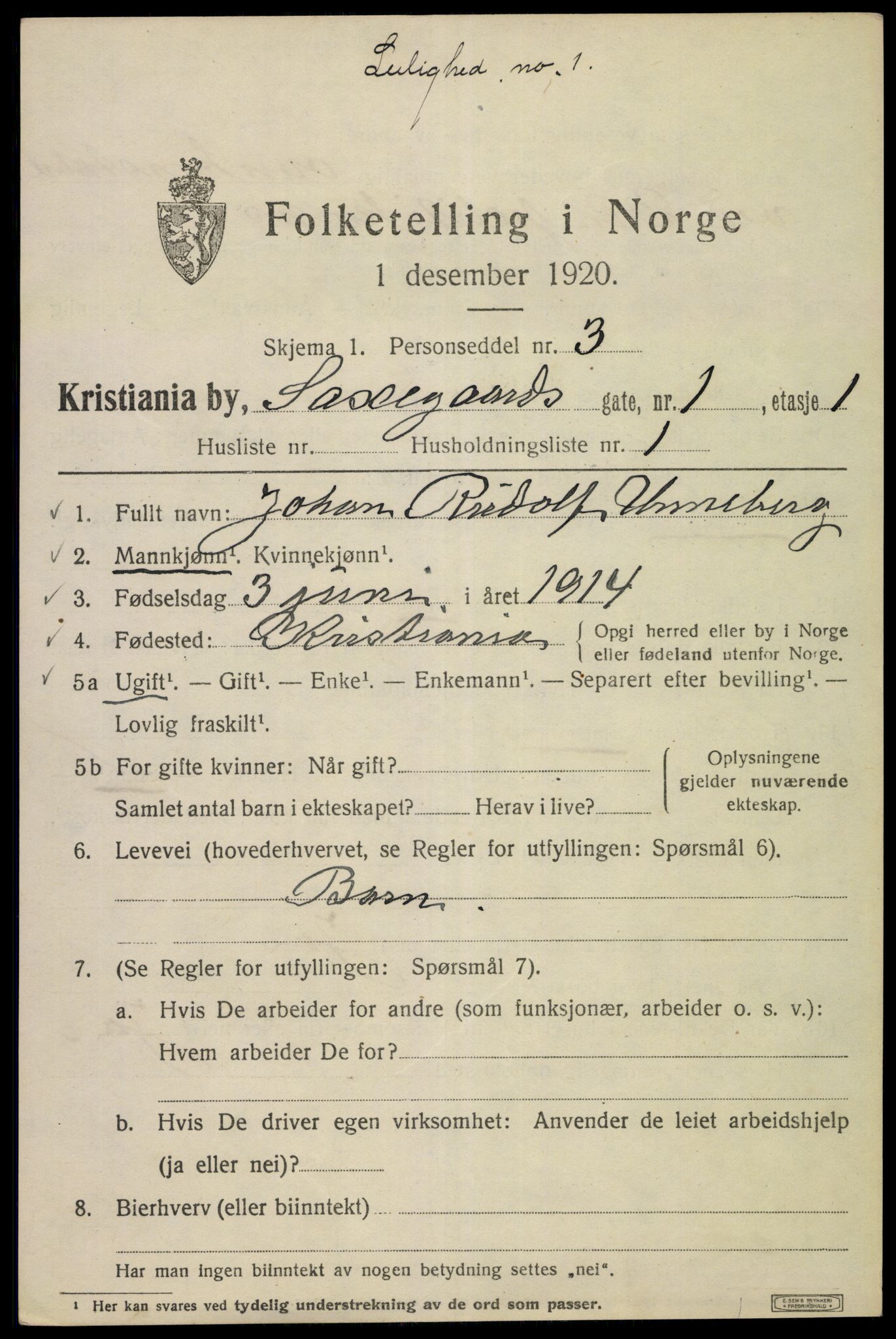 SAO, 1920 census for Kristiania, 1920, p. 486523