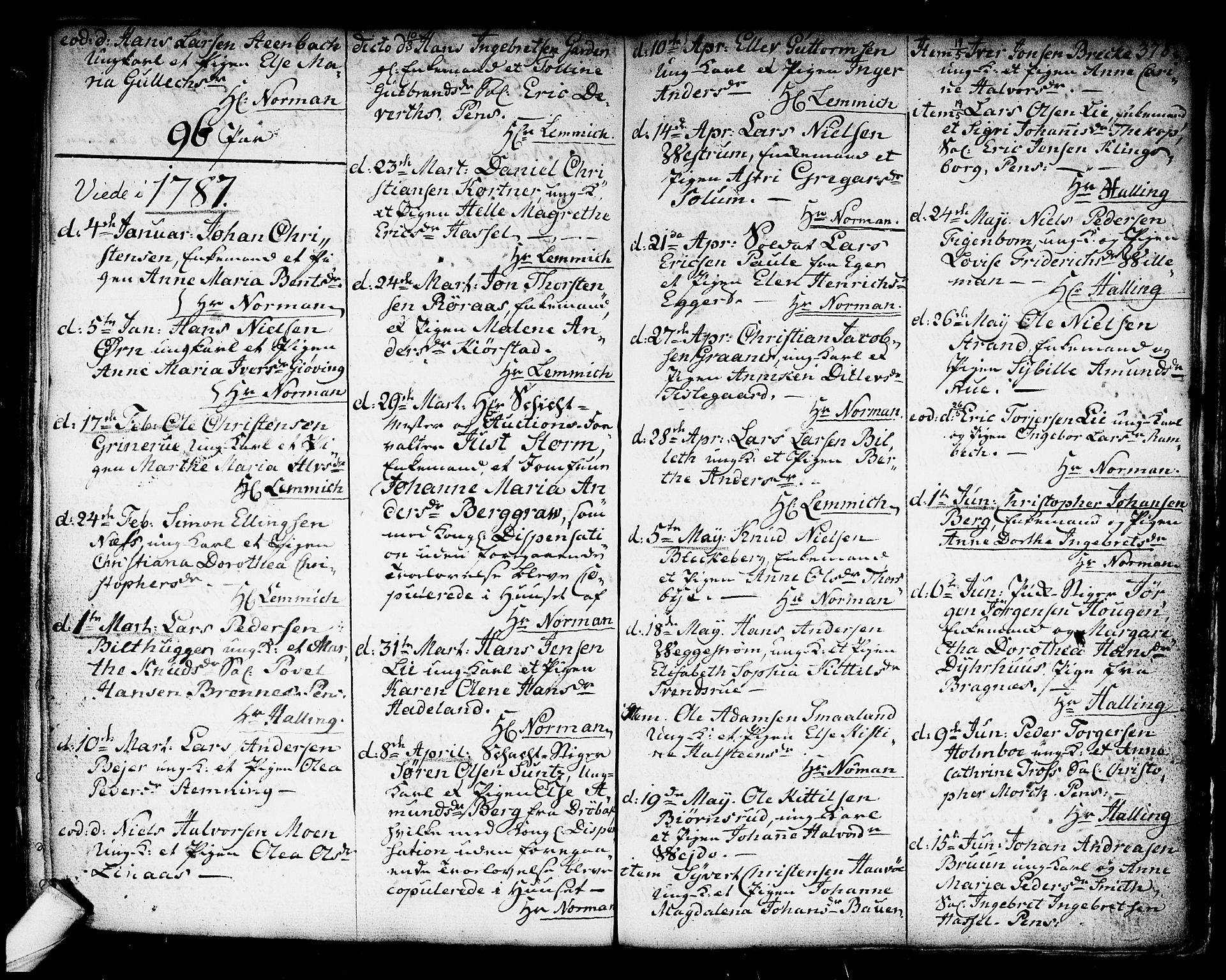 Kongsberg kirkebøker, AV/SAKO-A-22/F/Fa/L0006: Parish register (official) no. I 6, 1783-1797, p. 378