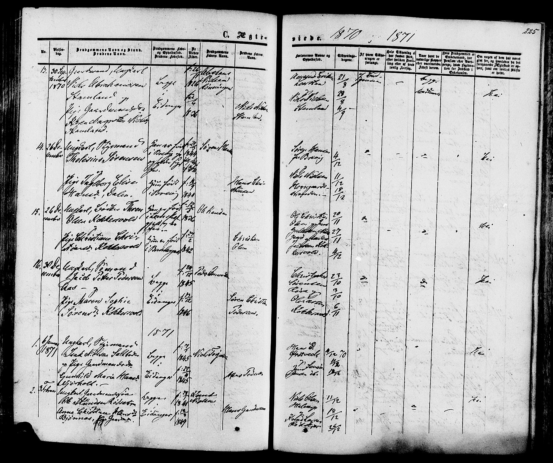 Eidanger kirkebøker, SAKO/A-261/F/Fa/L0010: Parish register (official) no. 10, 1859-1874, p. 225
