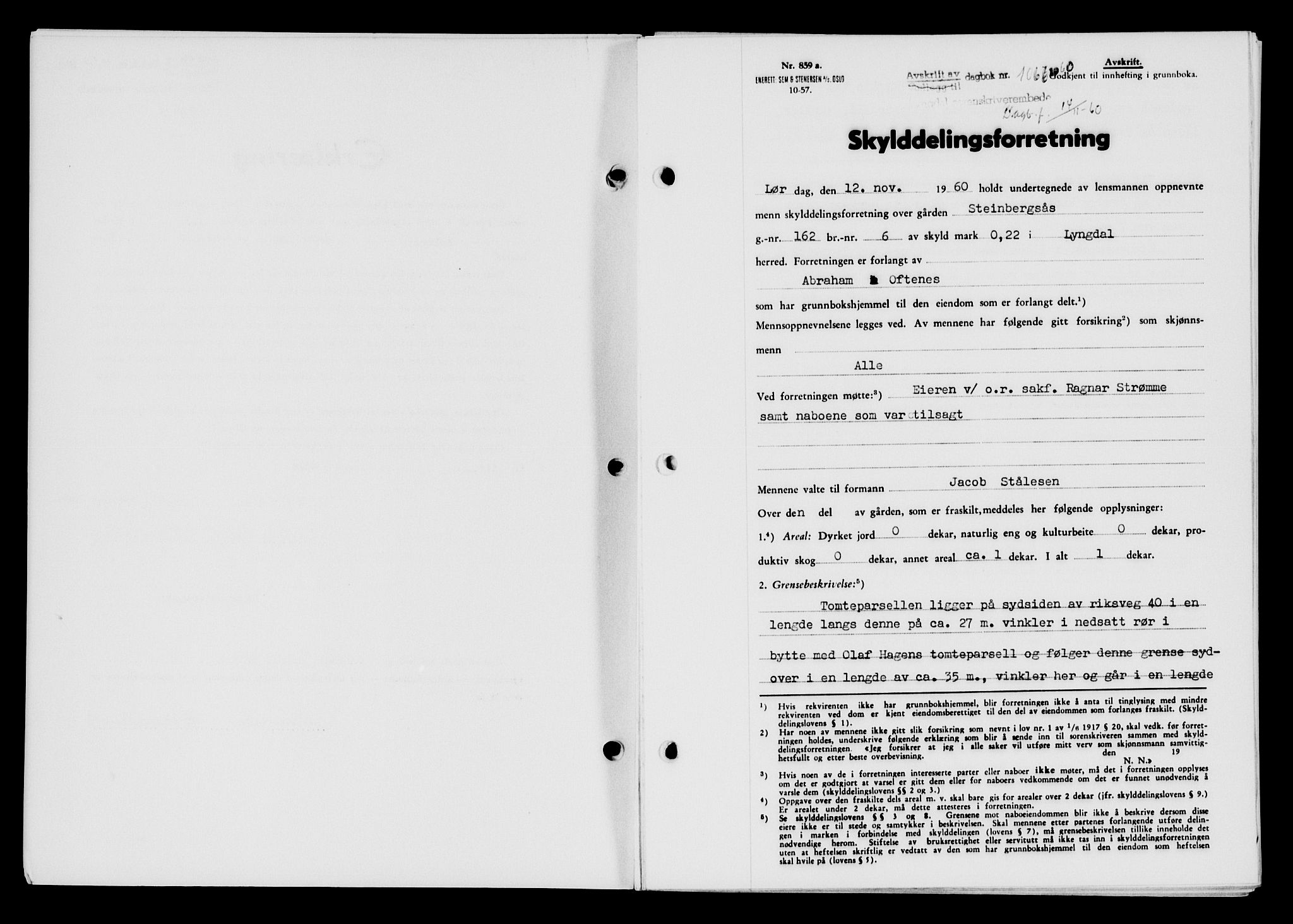 Lyngdal sorenskriveri, AV/SAK-1221-0004/G/Gb/L0680: Mortgage book no. A XXVI, 1960-1960, Diary no: : 1064/1960